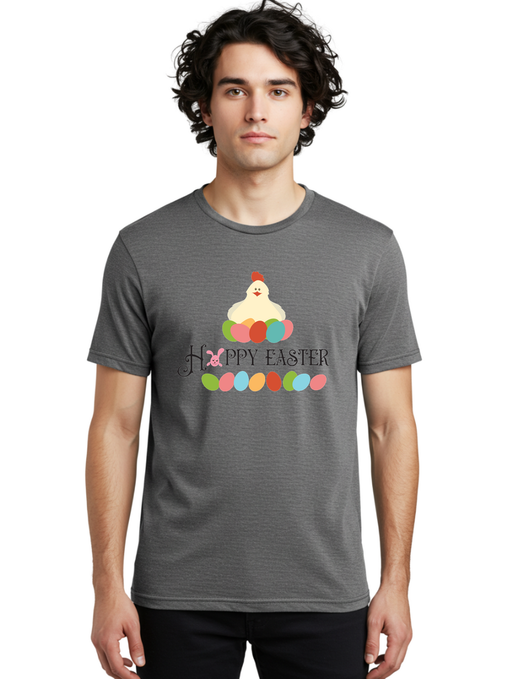 Happy-Easter Men'S Graphic Tee, 100% Cotton, Comfortable Casual Summer Wear, Machine Washable, Easter Eggs, Happy Easter, Easter Bunny, Easter Egg Hunt, Easter Celebration, Colorful Eggs, Spring Season, Chickens And Eggs Aac796