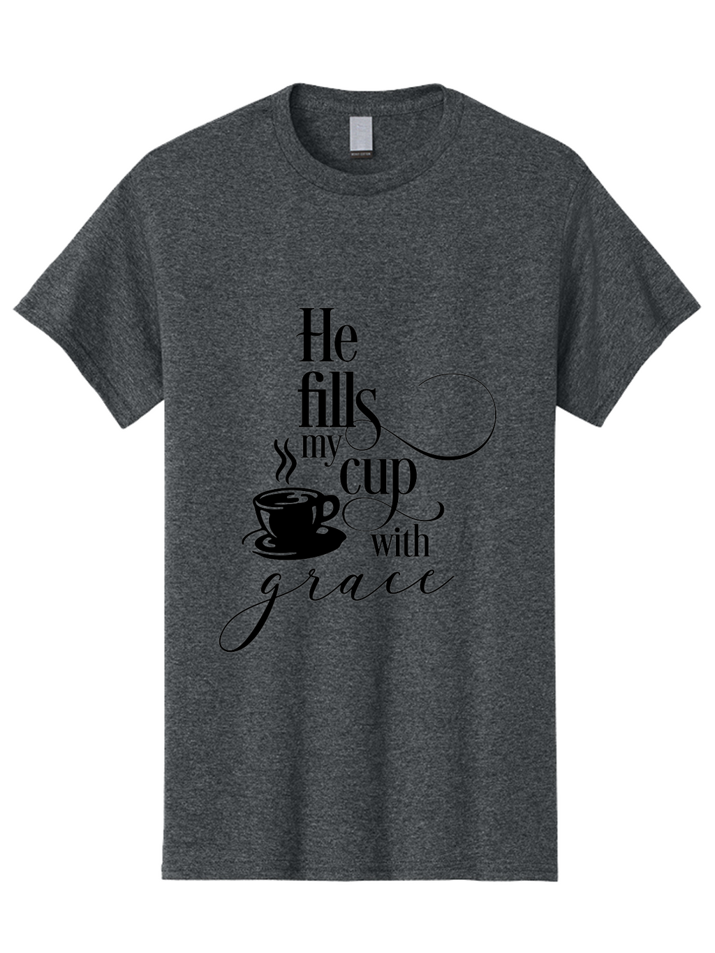 He-Fills-My-Cup-With-Grace Men'S Graphic Tee, 100% Cotton, Comfortable Casual Summer Wear, Machine Washable, Inspirational Quote, Coffee Cup, Steaming Hot, Morning Motivation, Faith-Based Design, Coffee Break, Motivational Words, Aac802