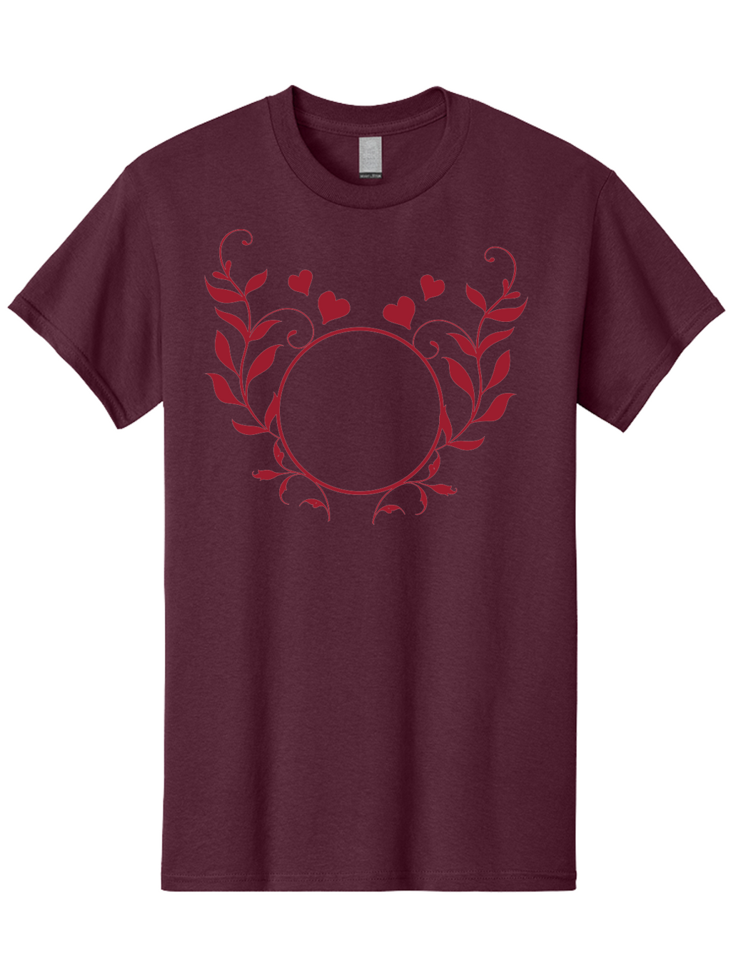 Hearts-And-Vines-Frame Men'S Graphic Tee, 100% Cotton, Comfortable Casual Summer Wear, Machine Washable, Floral Wreath, Red Hearts, Circle Frame, Elegant Design, Romantic Elements, Decorative Border, Heart Motif, Vine Pattern, Classic Style Aac812