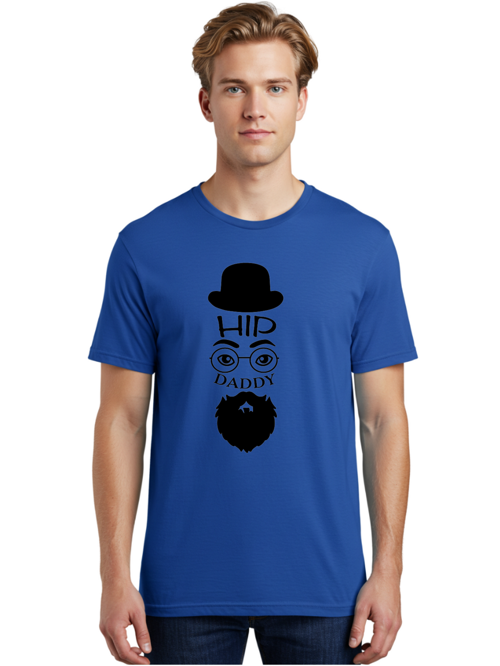 Hip-Daddy Men'S Graphic Tee, 100% Cotton, Comfortable Casual Summer Wear, Machine Washable, Hip Daddy, Bearded Man, Vintage Style, Round Glasses, Bowler Hat, Modern Daddy, Stylish Dad, Fashion Illustration, Hipster Daddy Aac820