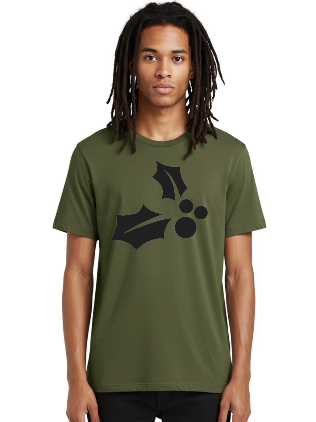 Holly-Leaves-And-Berries Men'S Graphic Tee, 100% Cotton, Comfortable Casual Summer Wear, Machine Washable, Holiday Holly, Christmas Leaves, Festive Berries, Black Silhouette, Minimalist Design, Winter Decor, Seasonal Graphics Aac823