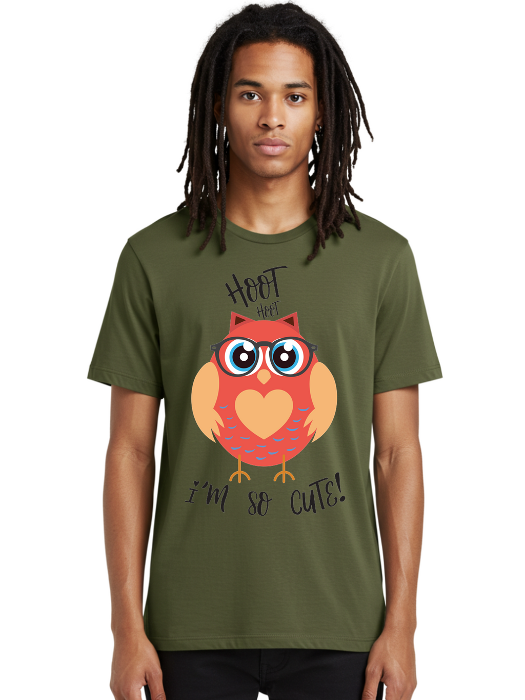 Hoot-Hoot-Owl Men'S Graphic Tee, 100% Cotton, Comfortable Casual Summer Wear, Machine Washable, Cartoon Owl, Heart-Shaped Chest, Glasses, Big Eyes, Cute Animal, Funny Illustration, Whimsical Design, Hoot Hoot, Adorable Creature, Aac827