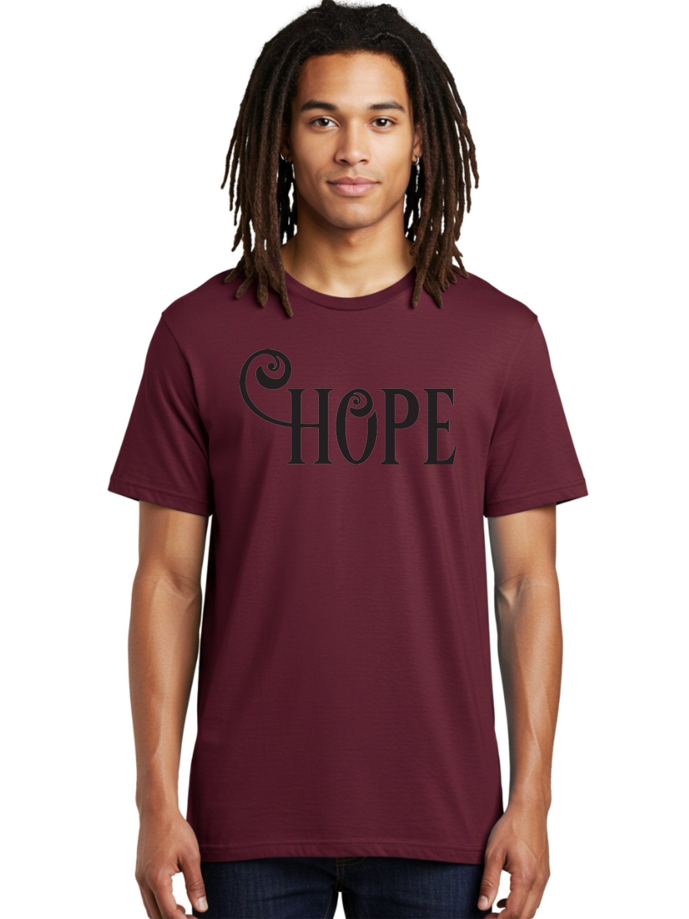 Hope Men'S Graphic Tee, 100% Cotton, Comfortable Casual Summer Wear, Machine Washable, Hope Symbol, Inspirational Quote, Motivational Text, Positive Vibes, Black Typography, Elegant Design, Swirly Font, Ornate Lettering Aac828