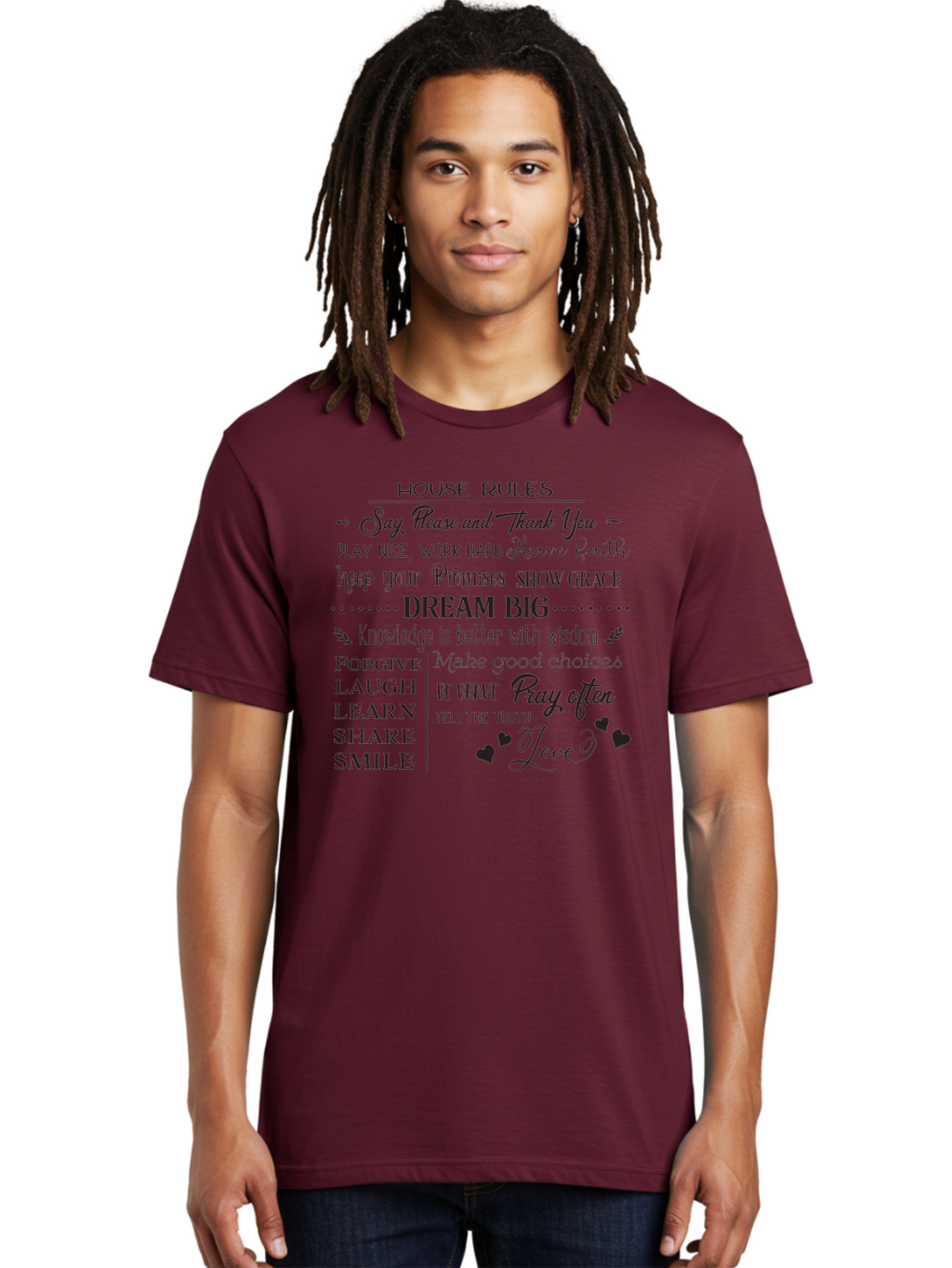 House-Rules-1 Men'S Graphic Tee, 100% Cotton, Comfortable Casual Summer Wear, Machine Washable, Inspirational Quotes, Motivational Phrases, Positive Affirmations, Good Vibes, Happiness, Kindness, Love, Self-Improvement, Personal Growth, Aac830