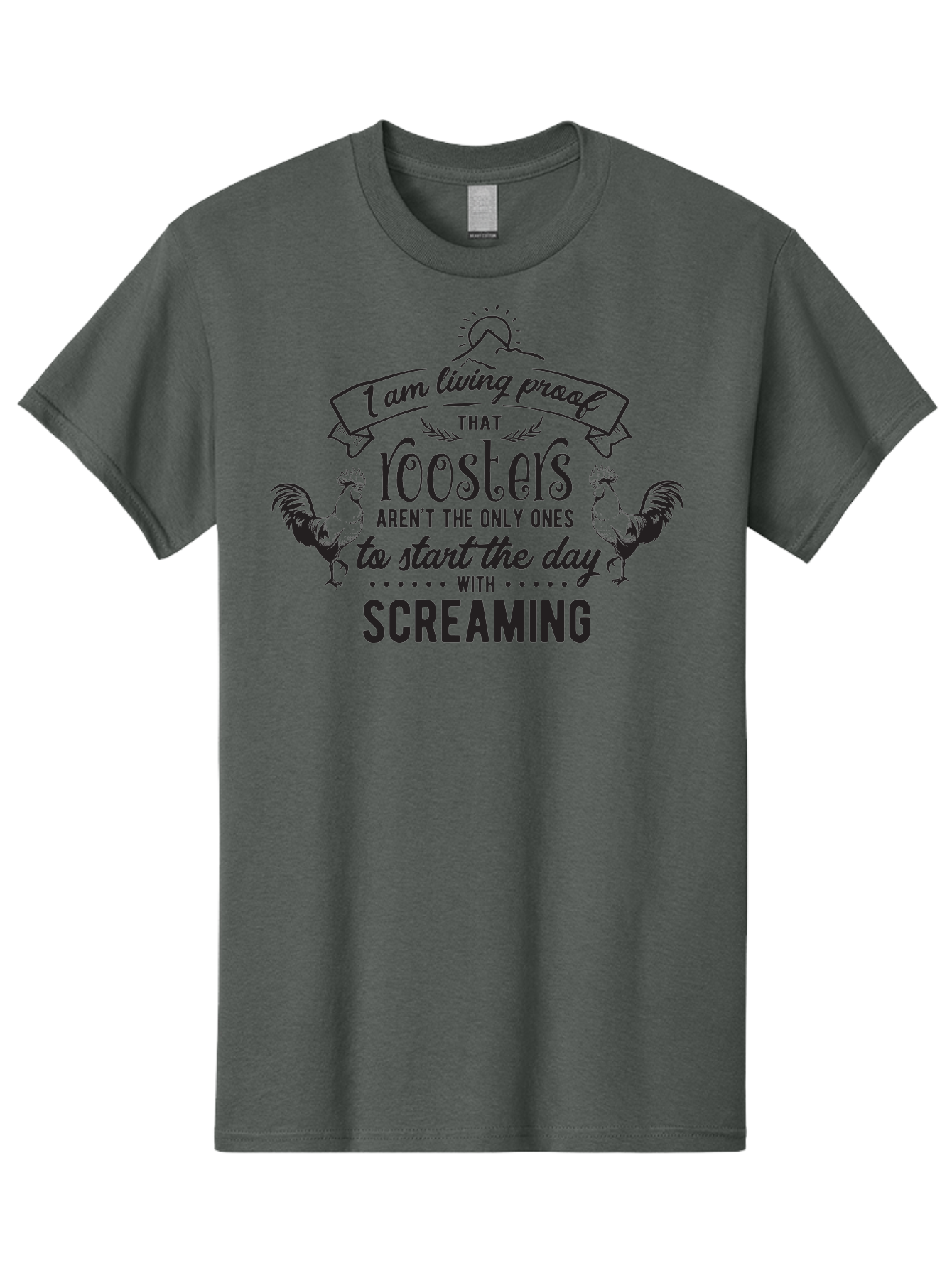 I-Am-Living-Proof-That-Roosters-Aren-T-The-Only-Ones-To-Start-The-Day-With-Screaming Men'S Graphic Tee, 100% Cotton, Comfortable Casual Summer Wear, Machine Washable, Funny Quote, Rooster Graphics, Morning Motivation, Humorous Saying, Aac838