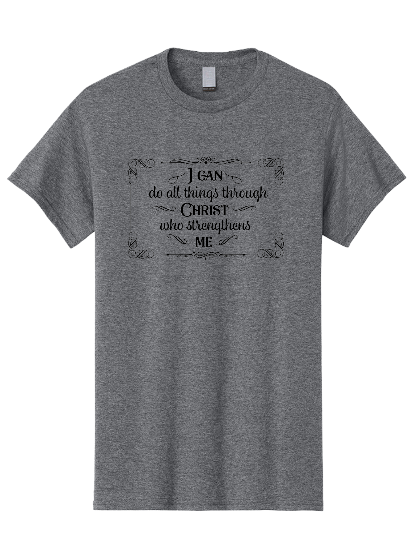 I-Can-Do-All-Things-Through-Christ Men'S Graphic Tee, 100% Cotton, Comfortable Casual Summer Wear, Machine Washable, Inspirational Quote, Motivational Phrase, Faith-Based Message, Christianity, Scripture, Philippians 4:13, Ornate Typography, Aac840