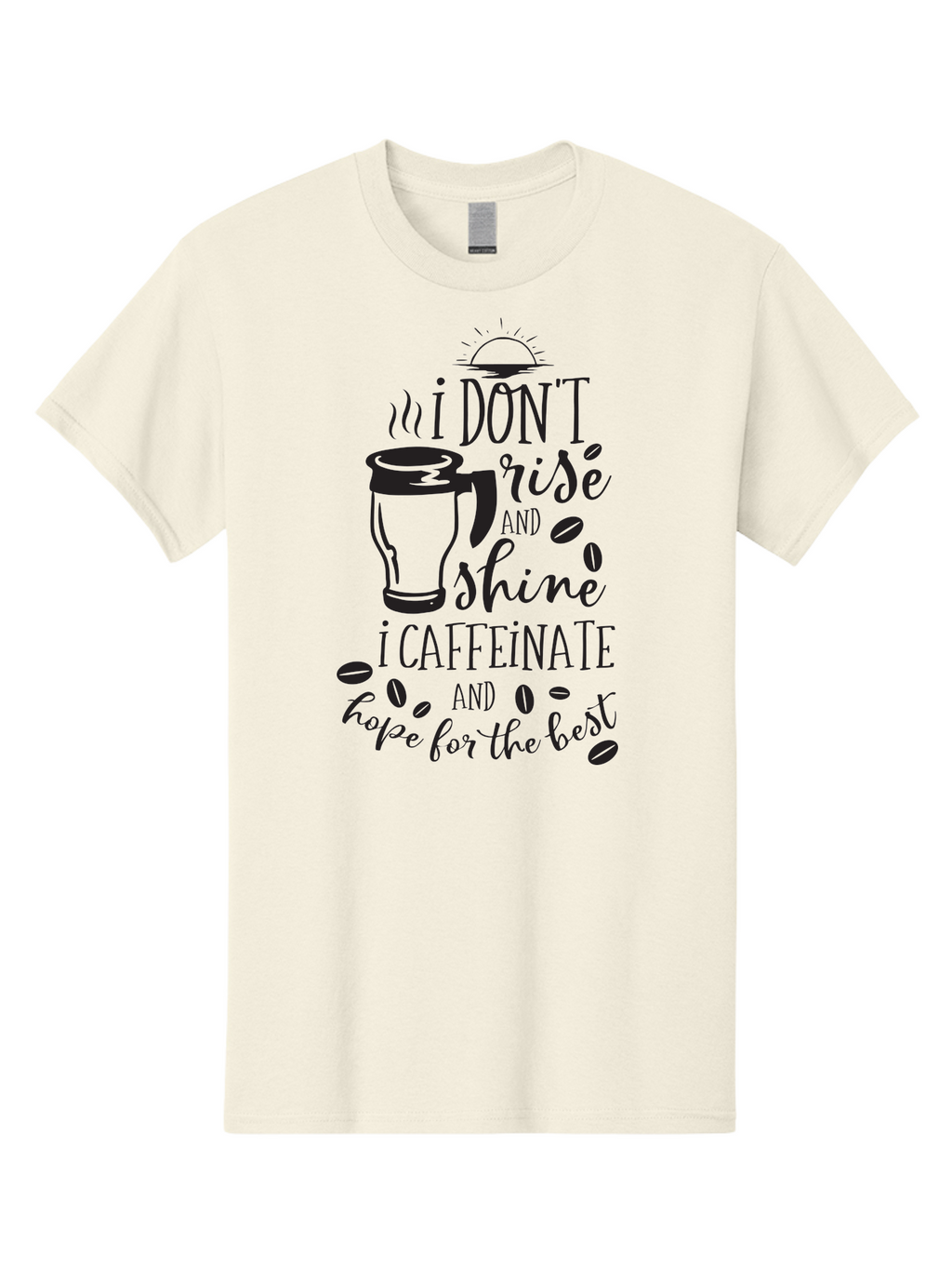 I-Don-T-Rise-And-Shine-I-Caffeinate Men'S Graphic Tee, 100% Cotton, Comfortable Casual Summer Wear, Machine Washable, Coffee-Themed Quote, Morning Motivation, Caffeine Humor, Coffee Lover Quotes, Funny Coffee Sayings, Coffee Mug Design, Aac844