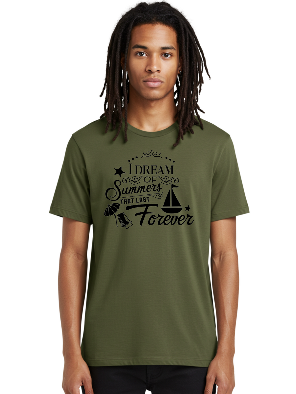 I-Dream-Of-Summers-That-Last-Forever Men'S Graphic Tee, 100% Cotton, Comfortable Casual Summer Wear, Machine Washable, Summertime Vibes, Sailing, Beach Umbrella, Summer Dreams, Endless Summer, Sailboat, Beach Life, Vacation Mode, Aac845