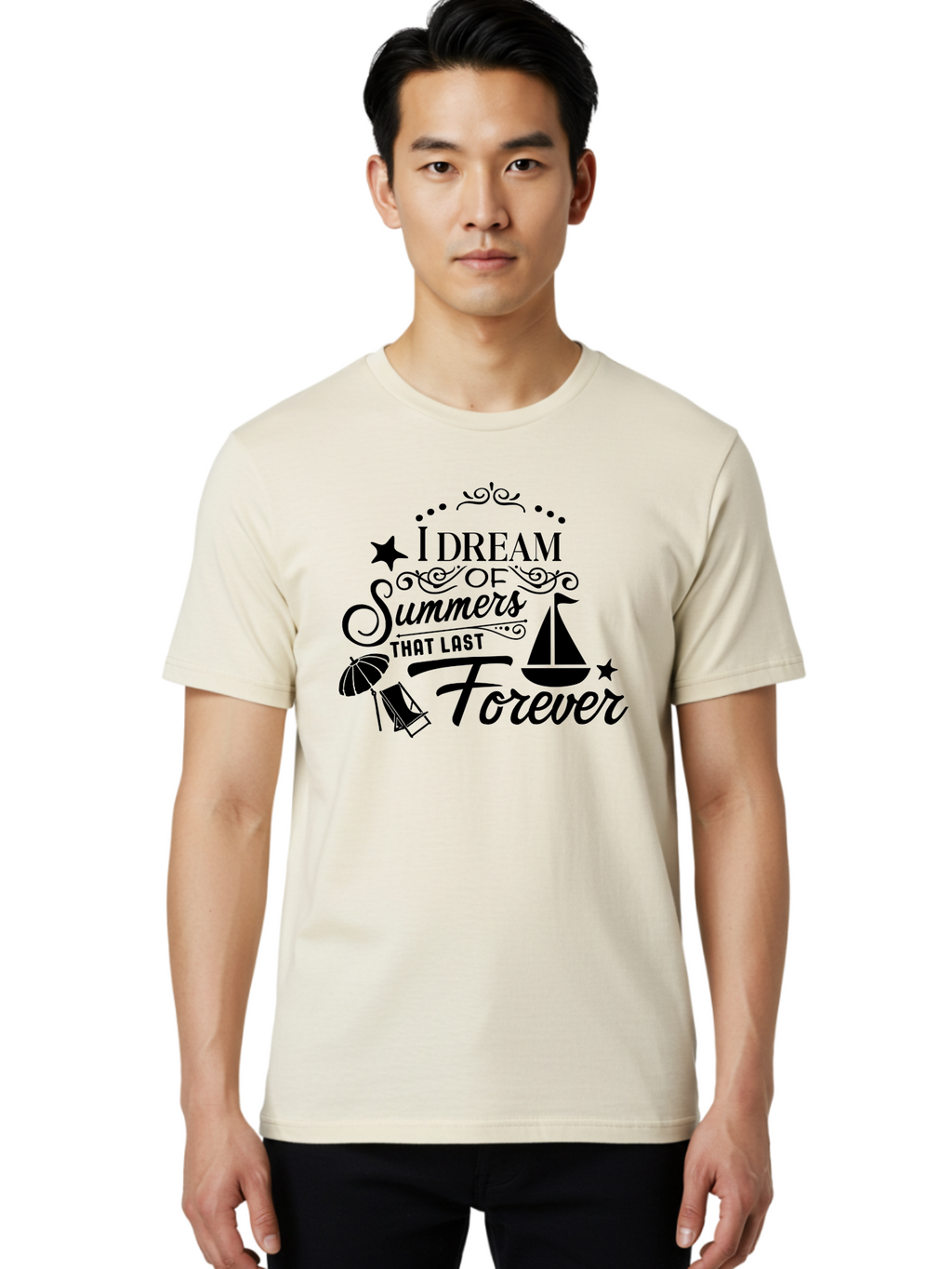 I-Dream-Of-Summers-That-Last-Forever Men'S Graphic Tee, 100% Cotton, Comfortable Casual Summer Wear, Machine Washable, Summertime Vibes, Sailing, Beach Umbrella, Summer Dreams, Endless Summer, Sailboat, Beach Life, Vacation Mode, Aac845