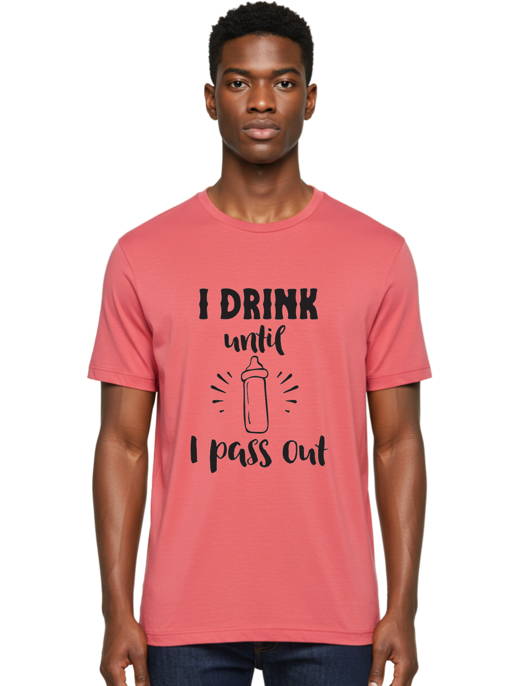 I-Drink-Until-I-Pass-Out Men'S Graphic Tee, 100% Cotton, Comfortable Casual Summer Wear, Machine Washable, Funny Baby Bottle, Humorous Drinking Quote, Party Humor, Adult Beverage, Comical Design, Sarcastic Quote, Playful Typography Aac846