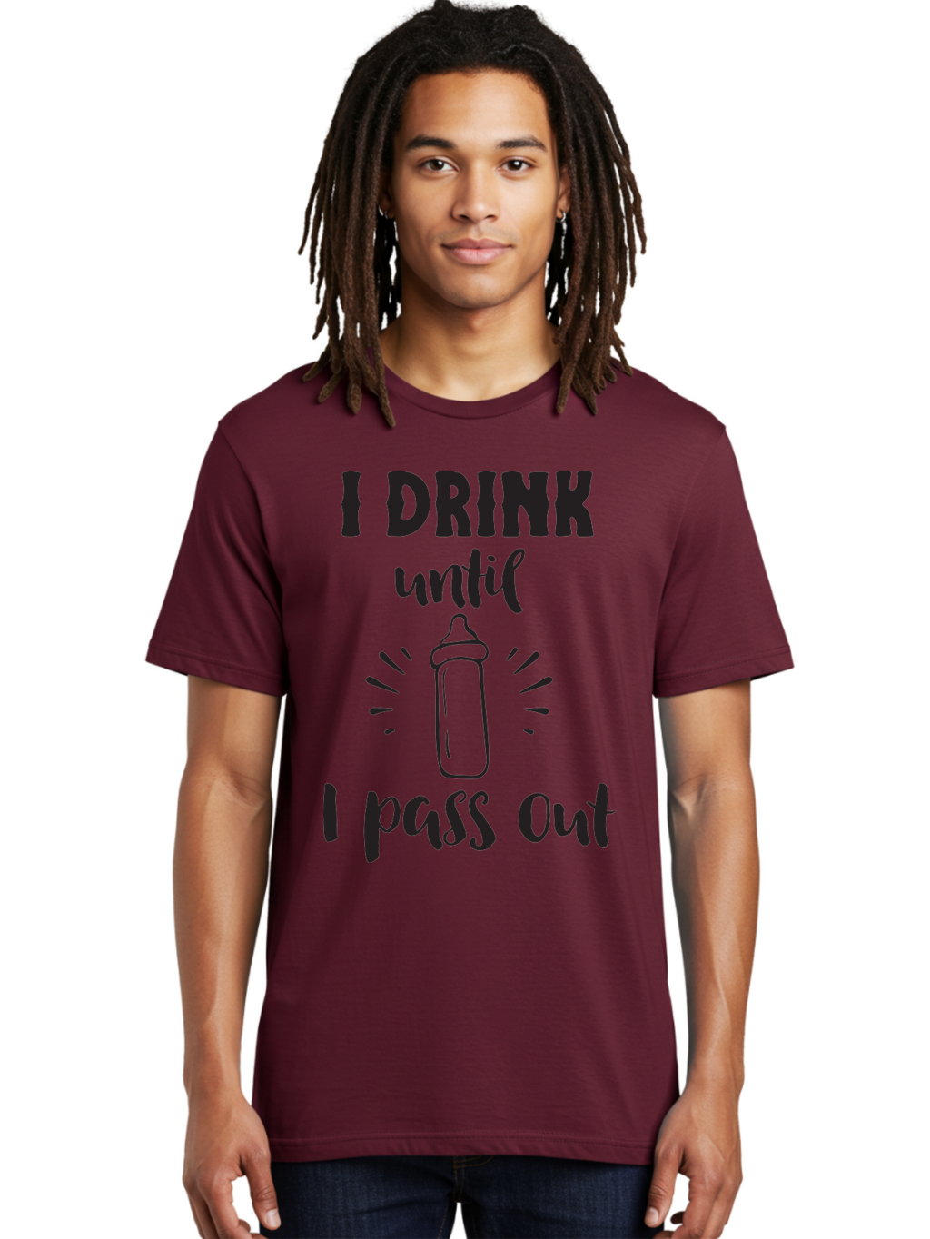 I-Drink-Until-I-Pass-Out Men'S Graphic Tee, 100% Cotton, Comfortable Casual Summer Wear, Machine Washable, Funny Baby Bottle, Humorous Drinking Quote, Party Humor, Adult Beverage, Comical Design, Sarcastic Quote, Playful Typography Aac846
