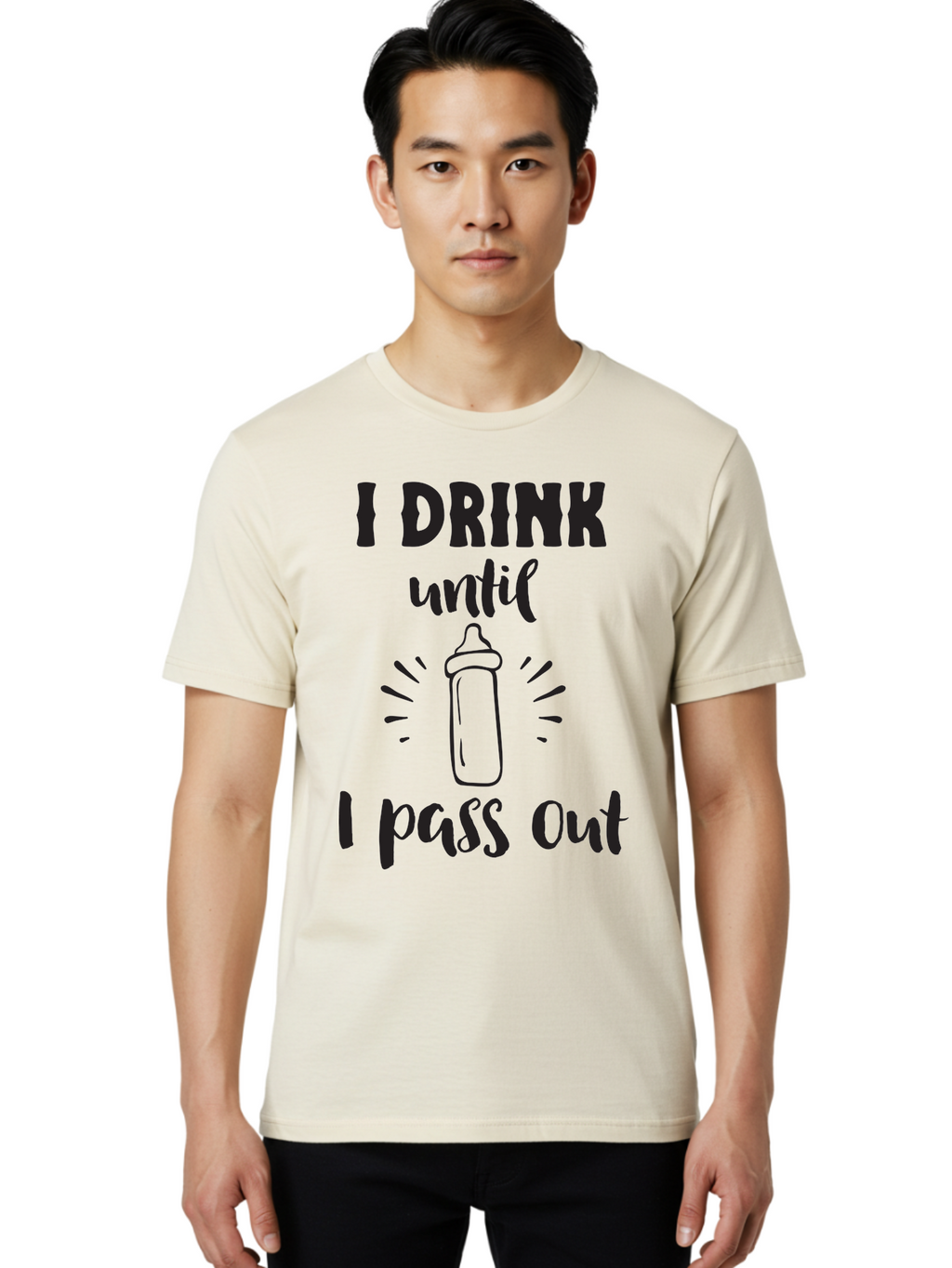 I-Drink-Until-I-Pass-Out Men'S Graphic Tee, 100% Cotton, Comfortable Casual Summer Wear, Machine Washable, Funny Baby Bottle, Humorous Drinking Quote, Party Humor, Adult Beverage, Comical Design, Sarcastic Quote, Playful Typography Aac846