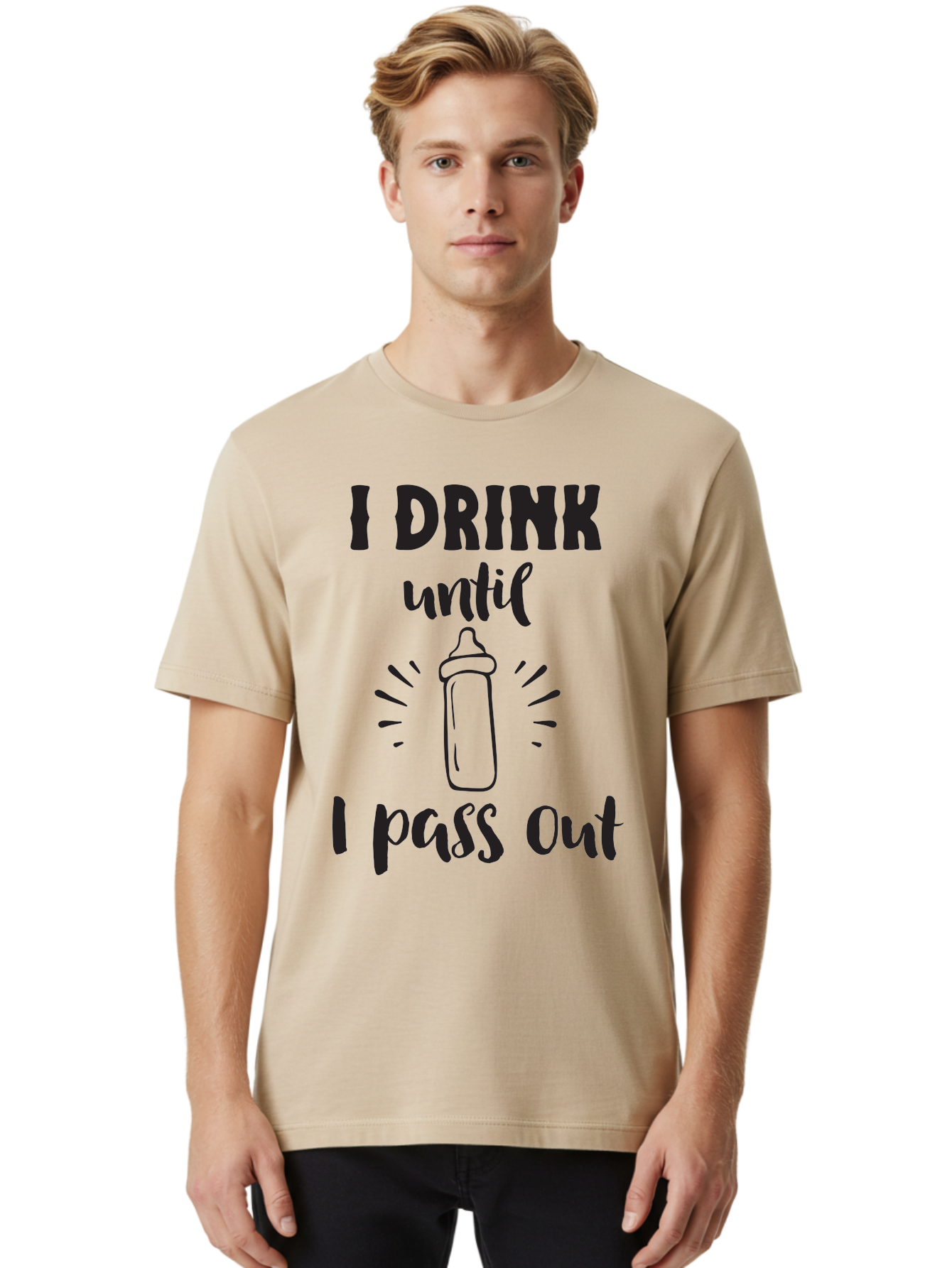 I-Drink-Until-I-Pass-Out Men'S Graphic Tee, 100% Cotton, Comfortable Casual Summer Wear, Machine Washable, Funny Baby Bottle, Humorous Drinking Quote, Party Humor, Adult Beverage, Comical Design, Sarcastic Quote, Playful Typography Aac846