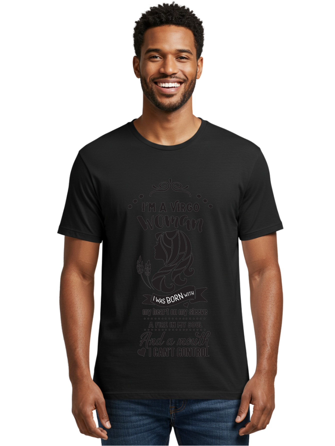 I-M-Virgo-Woman Men'S Graphic Tee, 100% Cotton, Comfortable Casual Summer Wear, Machine Washable, Virgo Woman, Astrological Sign, Zodiac Personality, Strong Female, Heart On Sleeve, Fire In Soul, Outspoken, Virgo Traits, Confident Woman, Aac869
