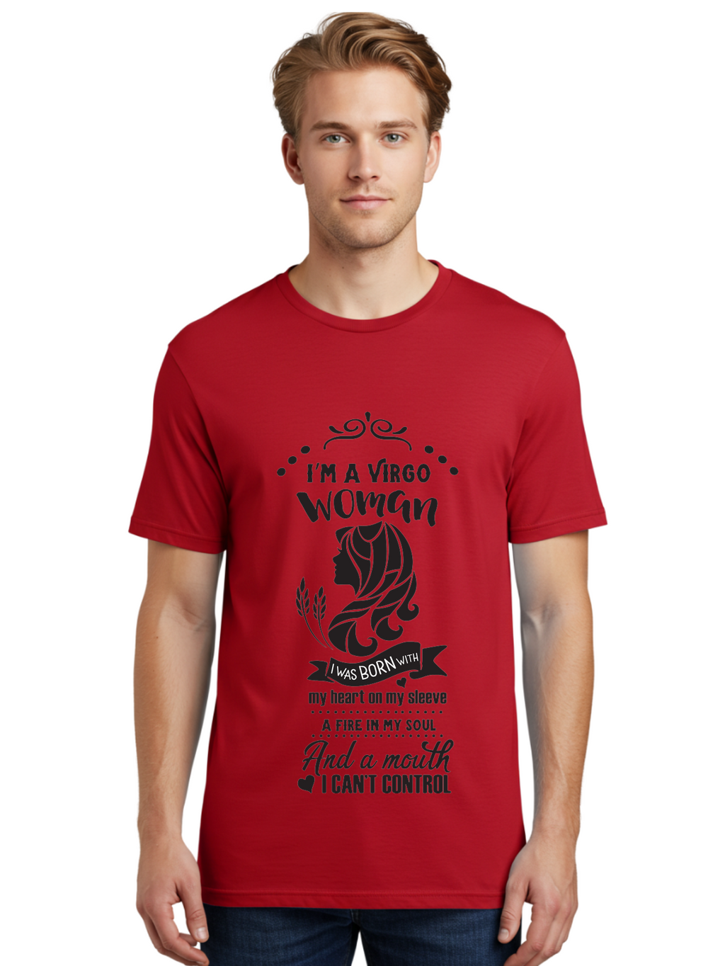 I-M-Virgo-Woman Men'S Graphic Tee, 100% Cotton, Comfortable Casual Summer Wear, Machine Washable, Virgo Woman, Astrological Sign, Zodiac Personality, Strong Female, Heart On Sleeve, Fire In Soul, Outspoken, Virgo Traits, Confident Woman, Aac869