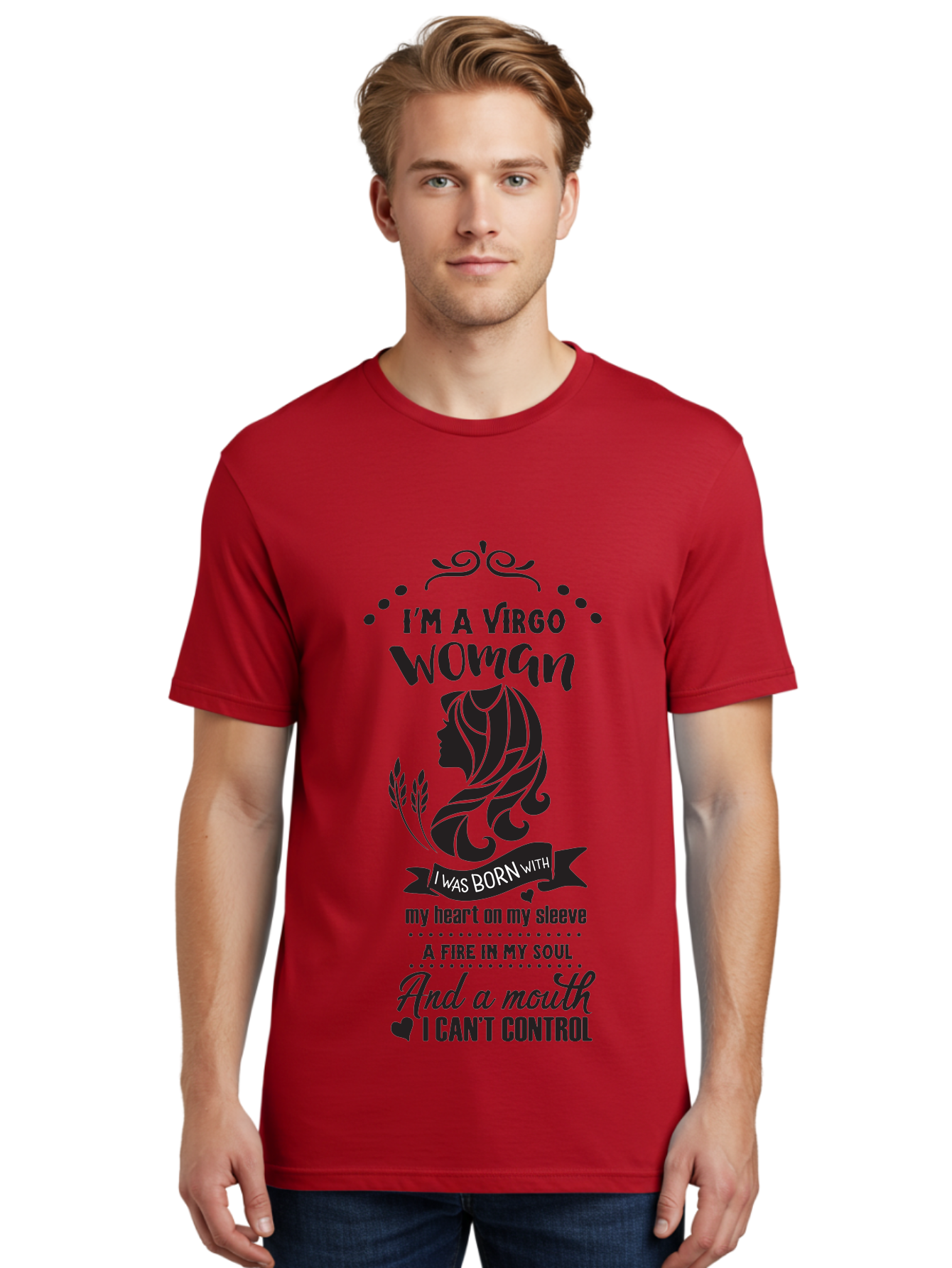 I-M-Virgo-Woman Men'S Graphic Tee, 100% Cotton, Comfortable Casual Summer Wear, Machine Washable, Virgo Woman, Astrological Sign, Zodiac Personality, Strong Female, Heart On Sleeve, Fire In Soul, Outspoken, Virgo Traits, Confident Woman, Aac869