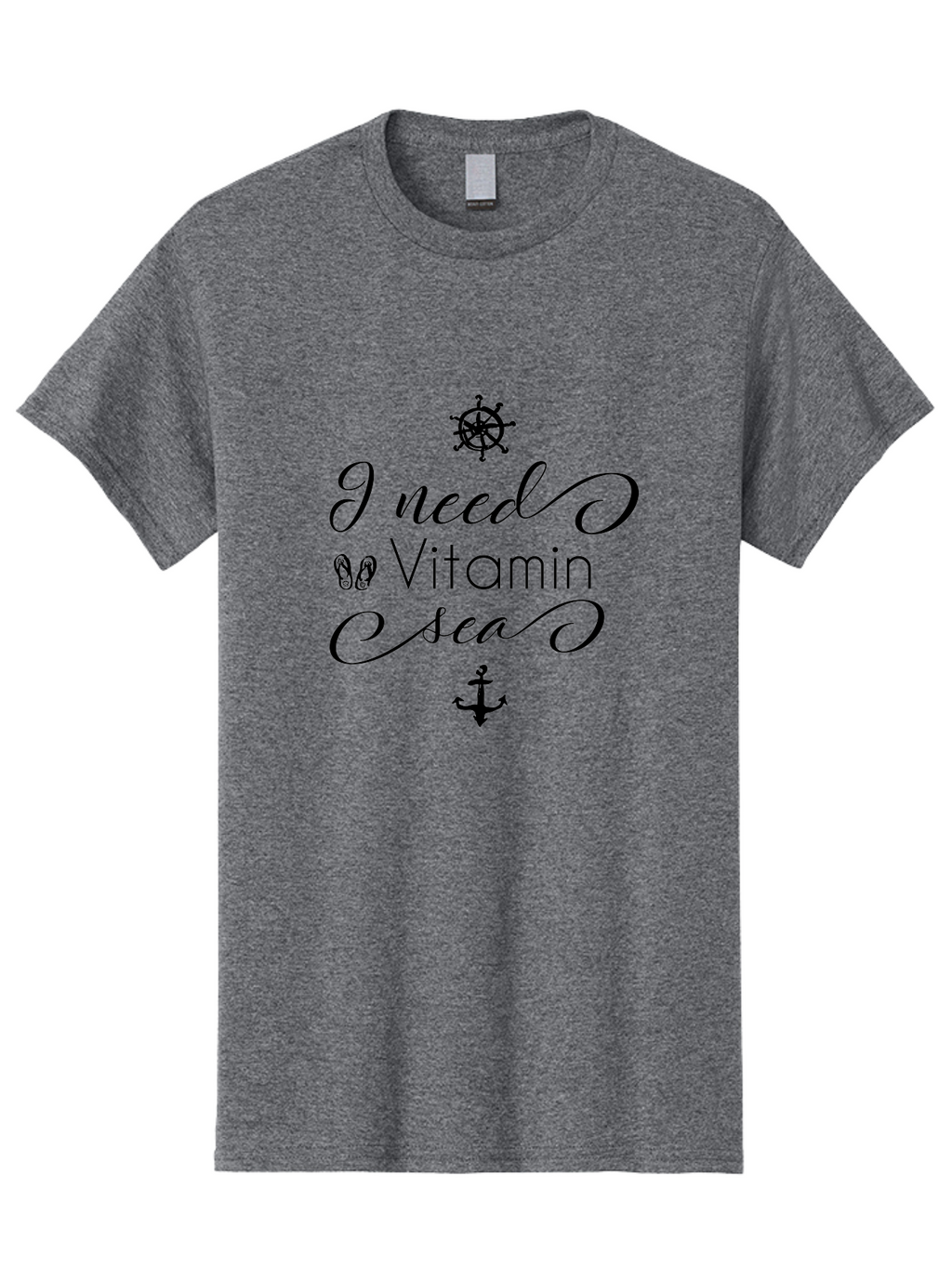 I-Need-Vitamin-Sea Men'S Graphic Tee, 100% Cotton, Comfortable Casual Summer Wear, Machine Washable, Nautical Theme, Ocean Inspiration, Beachy Vibes, Inspirational Quote, Sailing Symbols, Flip Flops, Anchor, Ship'S Wheel Aac872