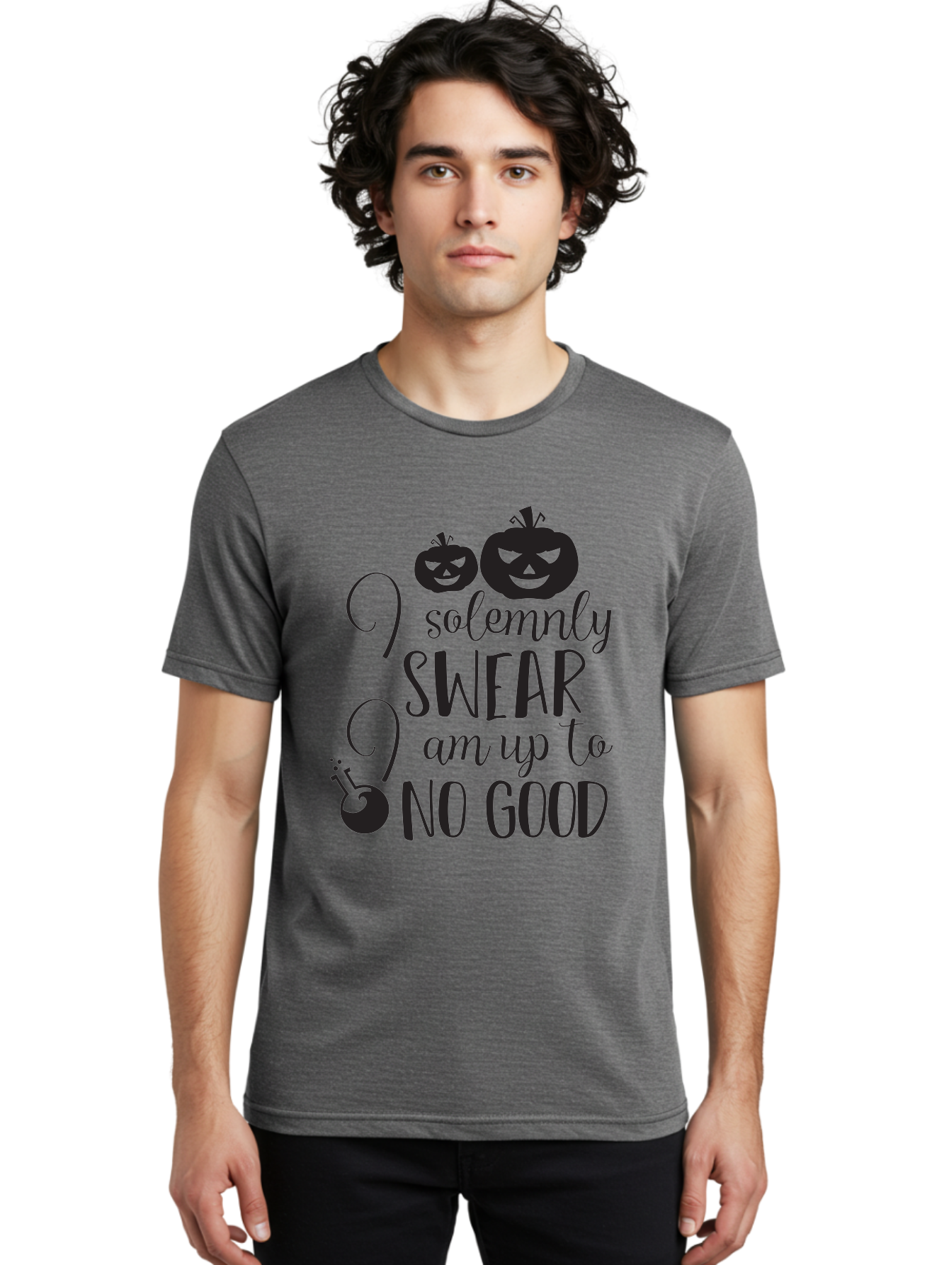 I-Solemnly-Swear Men'S Graphic Tee, 100% Cotton, Comfortable Casual Summer Wear, Machine Washable, Harry Potter Quote, Spooky Pumpkins, Halloween Theme, Bold Typography, Quirky Design, Magical Atmosphere, Halloween Decorations, Funny Quote Aac877