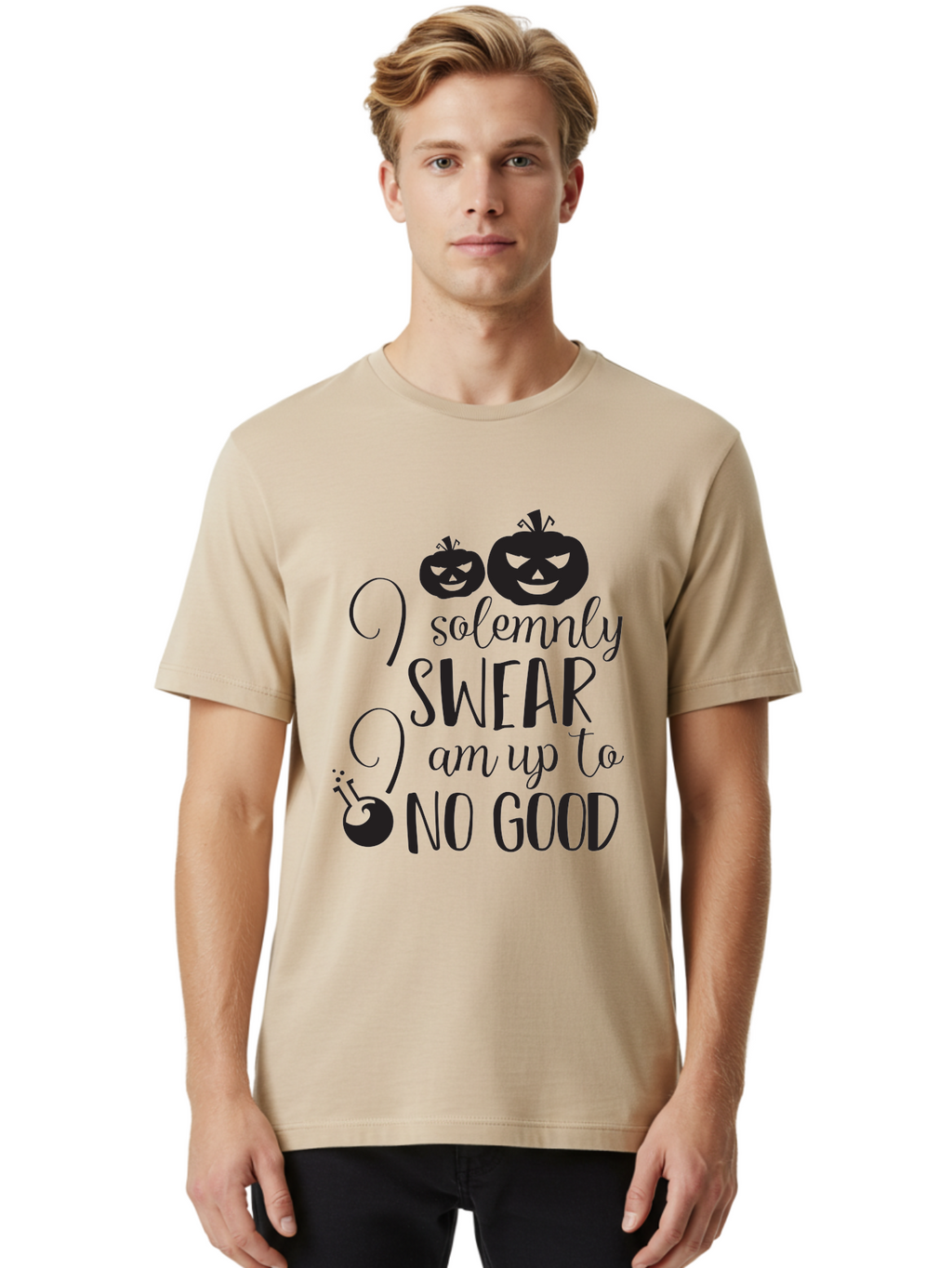 I-Solemnly-Swear Men'S Graphic Tee, 100% Cotton, Comfortable Casual Summer Wear, Machine Washable, Harry Potter Quote, Spooky Pumpkins, Halloween Theme, Bold Typography, Quirky Design, Magical Atmosphere, Halloween Decorations, Funny Quote Aac877