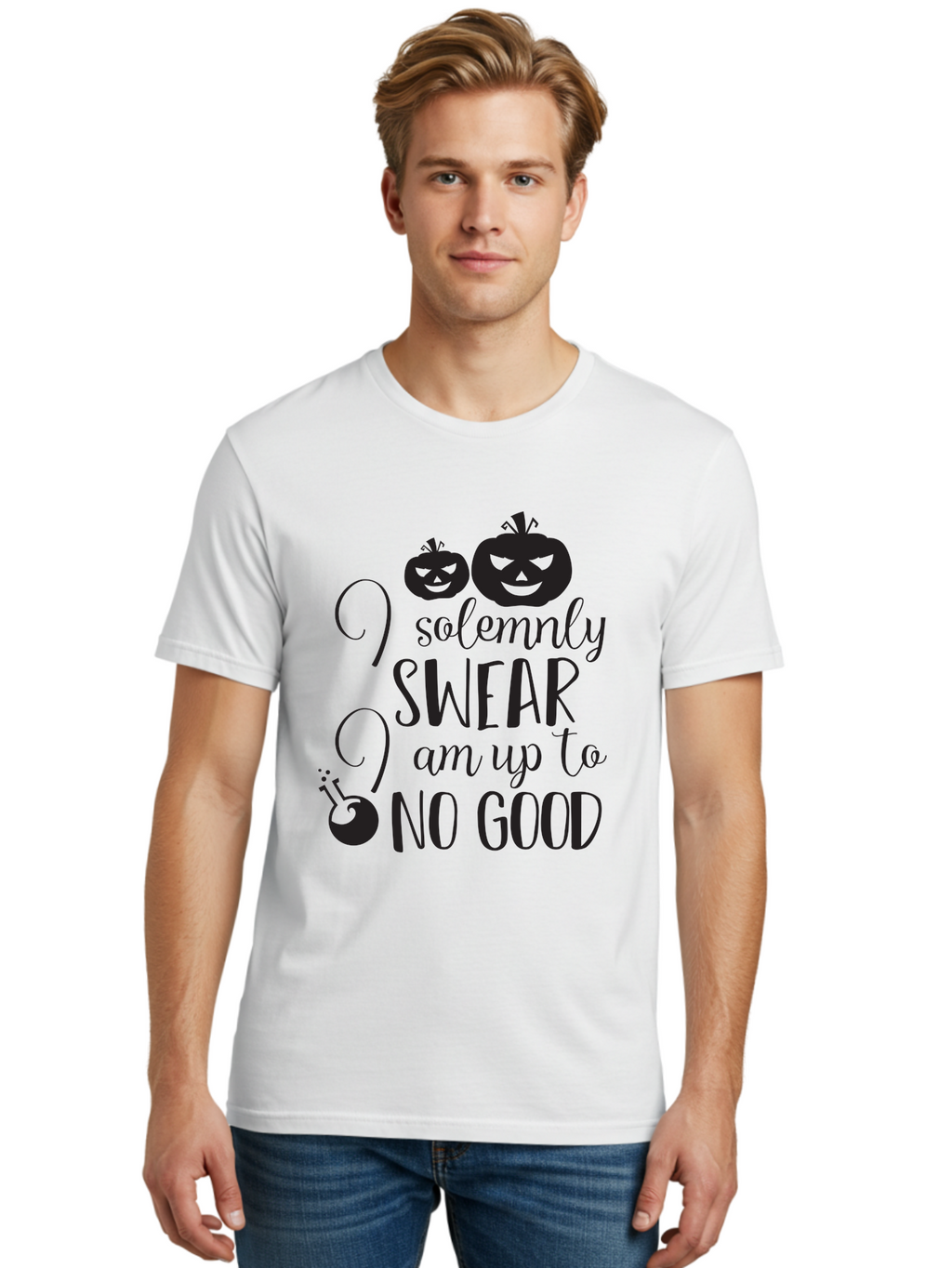 I-Solemnly-Swear Men'S Graphic Tee, 100% Cotton, Comfortable Casual Summer Wear, Machine Washable, Harry Potter Quote, Spooky Pumpkins, Halloween Theme, Bold Typography, Quirky Design, Magical Atmosphere, Halloween Decorations, Funny Quote Aac877