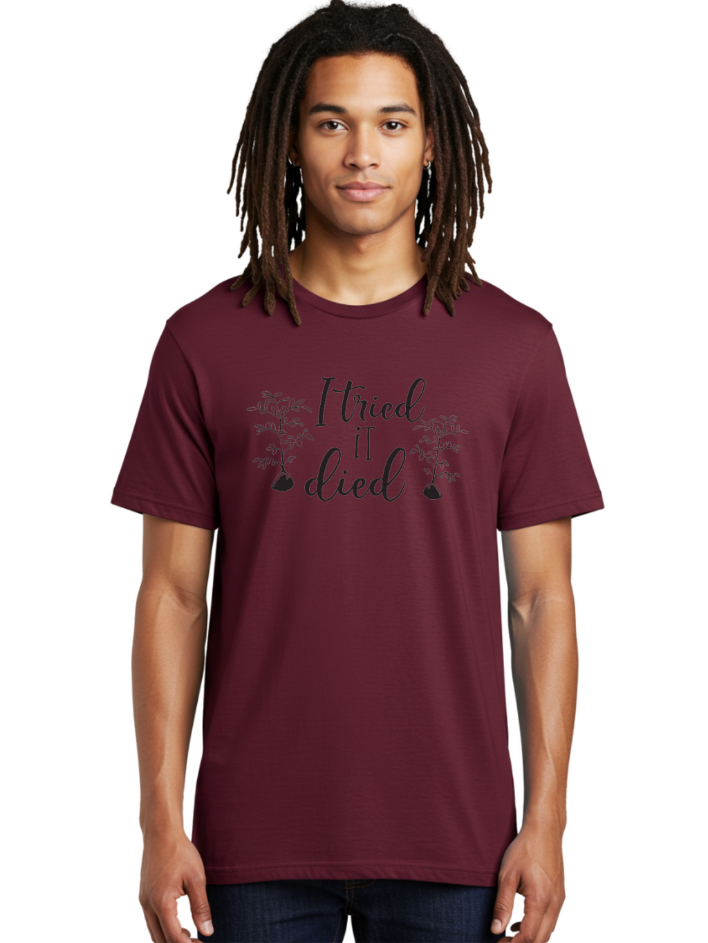 I-Tried-It-Died Men'S Graphic Tee, 100% Cotton, Comfortable Casual Summer Wear, Machine Washable, Funny Plant Quote, Gardening Humor, Plant Parenting Fails, Witty Garden Sayings, Plant Care Memes, Gardening Jokes Aac879