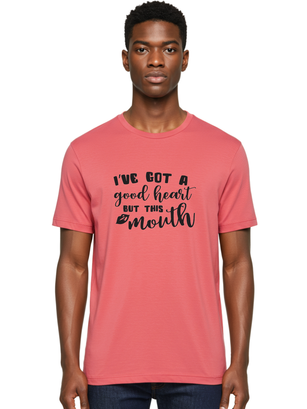 I-Ve-Got-A-Good-Heart-But-This-Mouth Men'S Graphic Tee, 100% Cotton, Comfortable Casual Summer Wear, Machine Washable, Sassy Quote, Good Heart, Lip Prints, Sassy Mouth, Funny Saying, Attitude Quote, Witty Phrase, Sarcastic Humor Aac880