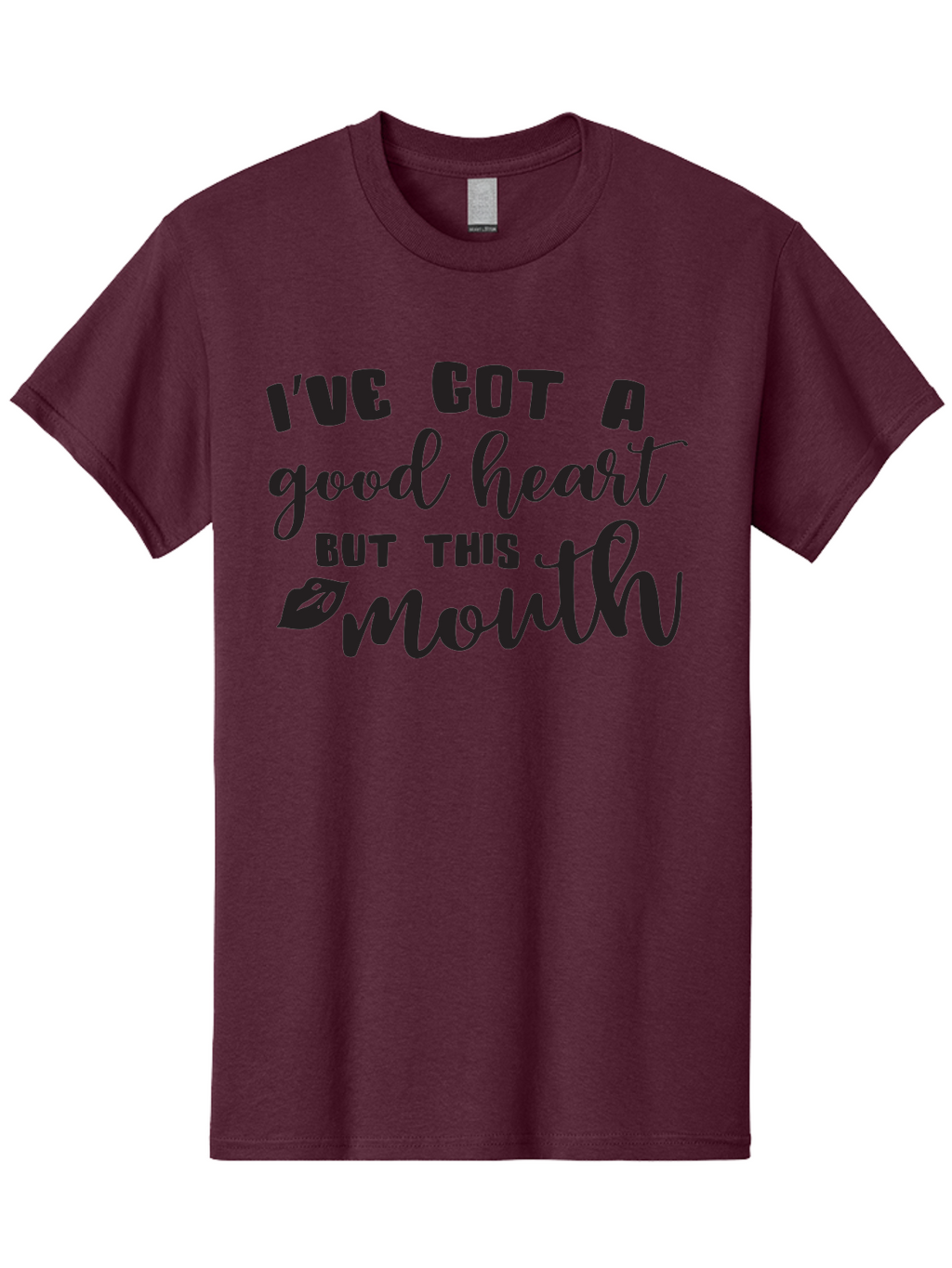 I-Ve-Got-A-Good-Heart-But-This-Mouth Men'S Graphic Tee, 100% Cotton, Comfortable Casual Summer Wear, Machine Washable, Sassy Quote, Good Heart, Lip Prints, Sassy Mouth, Funny Saying, Attitude Quote, Witty Phrase, Sarcastic Humor Aac880