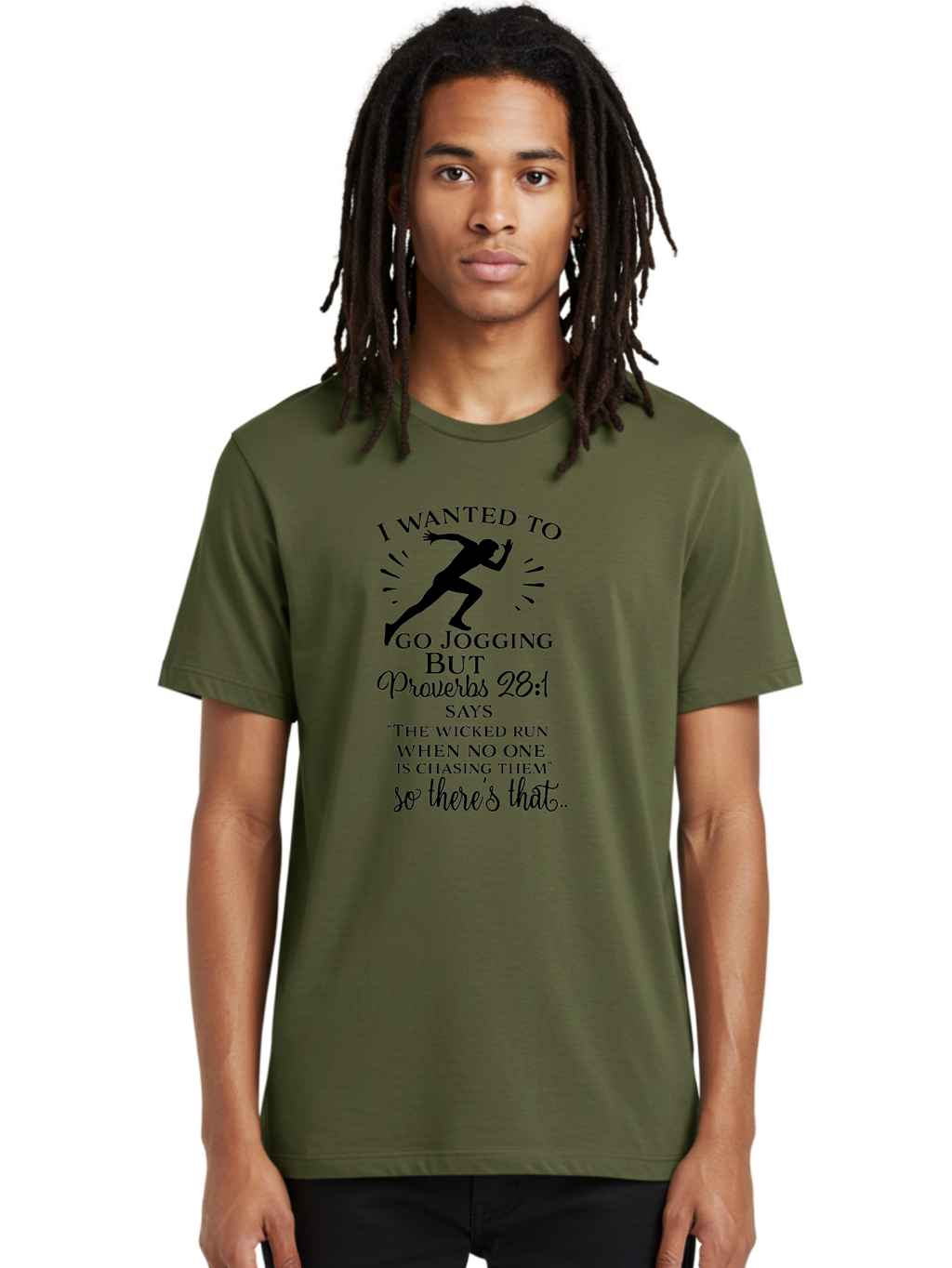 I-Wanted-To-Go-Jogging Men'S Graphic Tee, 100% Cotton, Comfortable Casual Summer Wear, Machine Washable, Inspirational Quote, Running Joke, Proverbs 28:1, Jogging Humor, Biblical Humor, Christian Humor, Faith-Based Humor, Funny Running Quote, Aac883