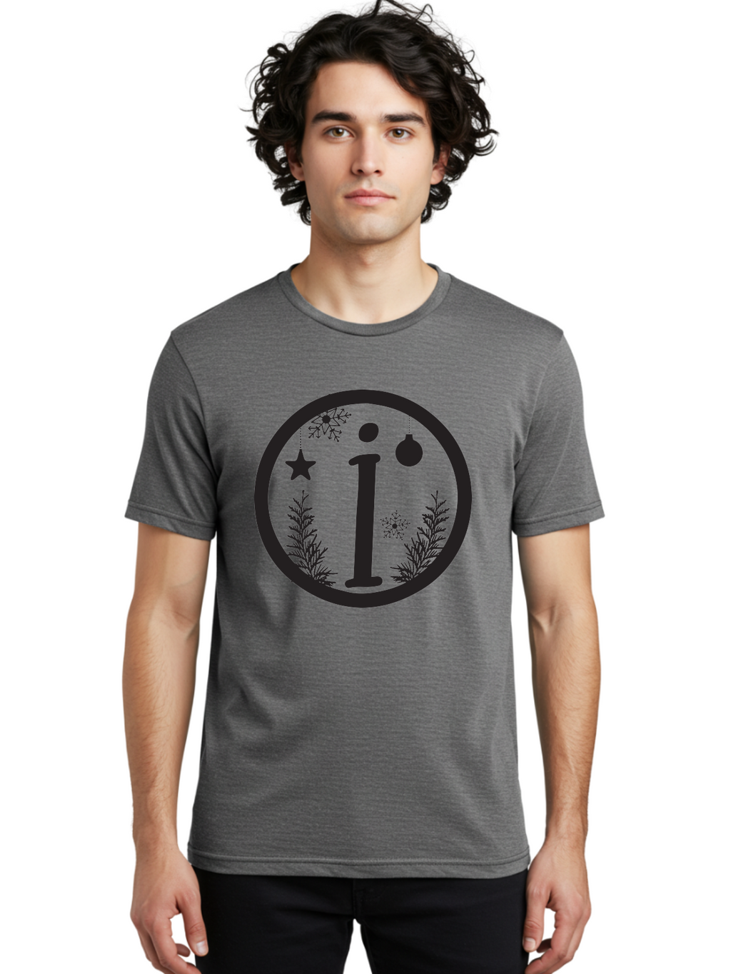 I Men'S Graphic Tee, 100% Cotton, Comfortable Casual Summer Wear, Machine Washable, Lowercase I, Christmas Ornaments, Snowflakes, Festive Decorations, Holiday Theme, Winter Scene, Star Decoration, Sprigs Of Evergreen Aac889