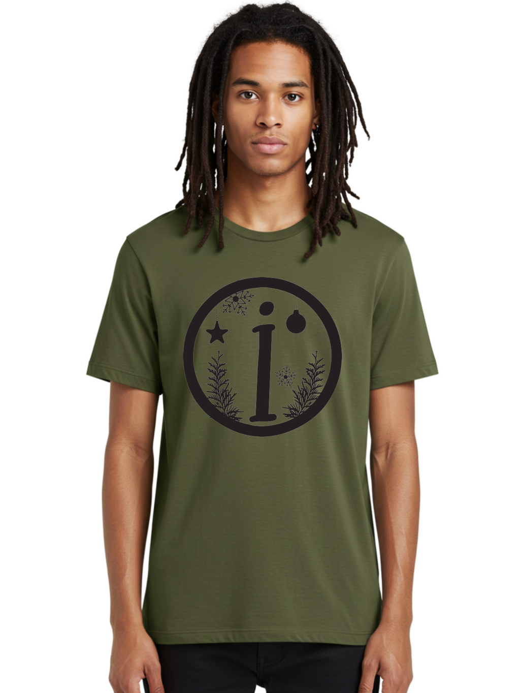 I Men'S Graphic Tee, 100% Cotton, Comfortable Casual Summer Wear, Machine Washable, Lowercase I, Christmas Ornaments, Snowflakes, Festive Decorations, Holiday Theme, Winter Scene, Star Decoration, Sprigs Of Evergreen Aac889