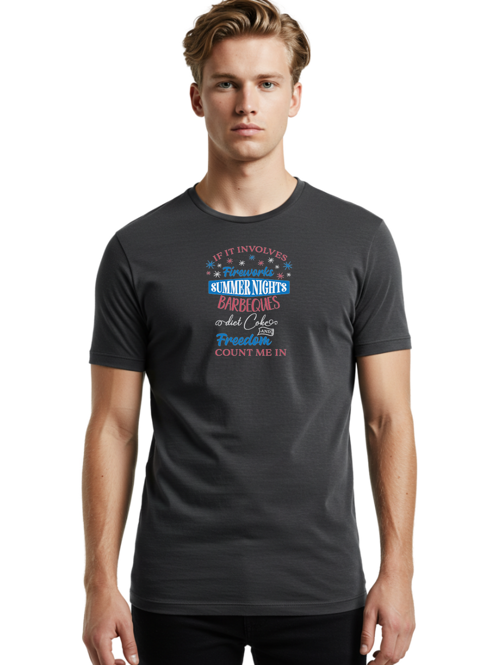 If-It-Involves Men'S Graphic Tee, 100% Cotton, Comfortable Casual Summer Wear, Machine Washable, Summer Vibes, Fireworks, Summer Nights, Barbecues, Diet Coke, Freedom, 4Th Of July, Independence Day, Patriotic Spirit Aac892