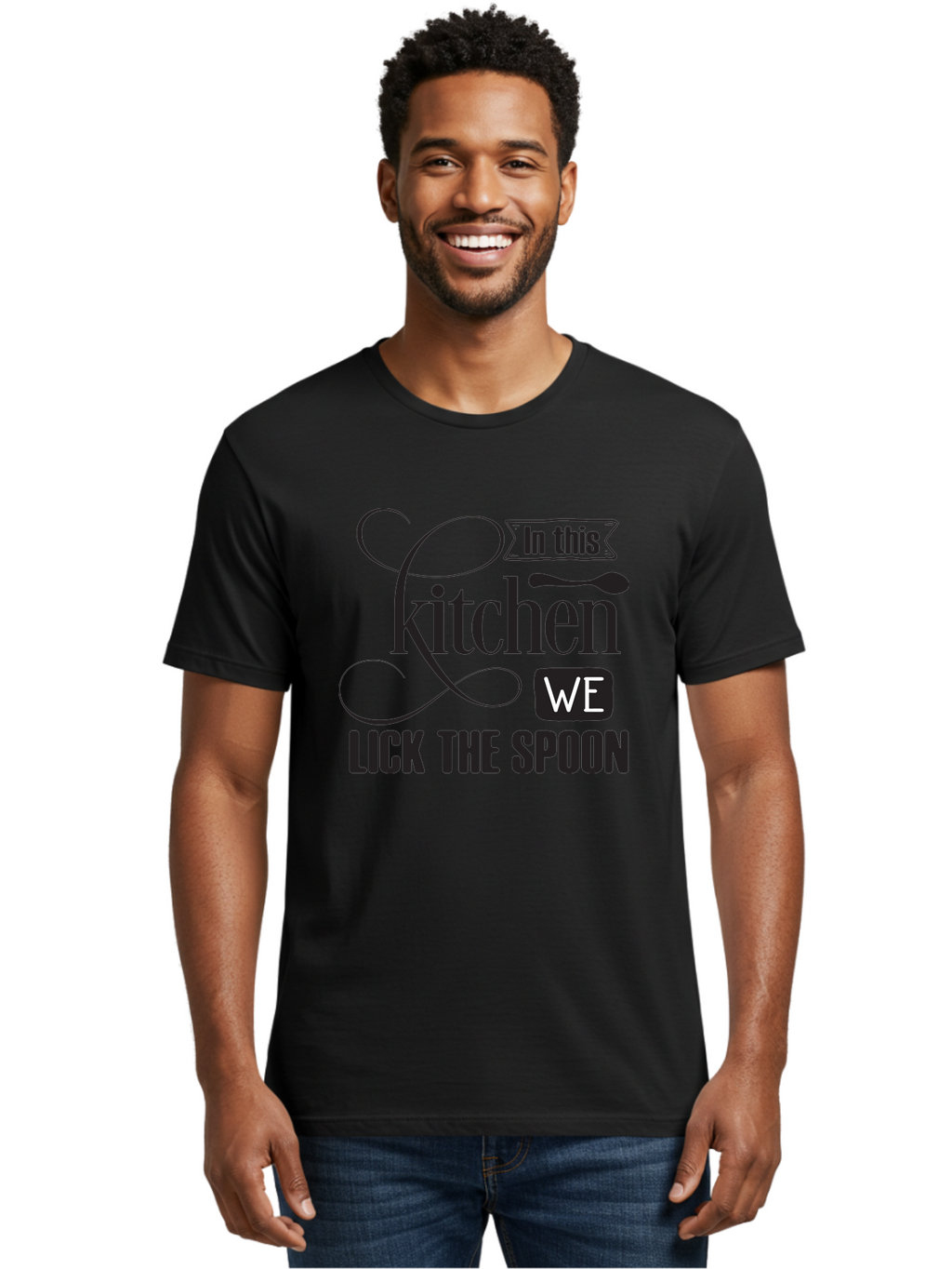 In-This-Kitchen-We-Lick-The-Spoon Men'S Graphic Tee, 100% Cotton, Comfortable Casual Summer Wear, Machine Washable, Kitchen Decor, Cooking Quotes, Culinary Inspiration, Cooking Humor, Kitchen Signs, Foodie Gifts, Lick The Spoon, Aac896