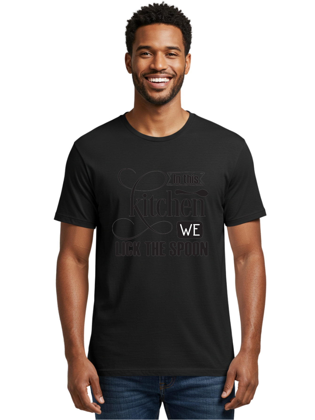 In-This-Kitchen-We-Lick-The-Spoon Men'S Graphic Tee, 100% Cotton, Comfortable Casual Summer Wear, Machine Washable, Kitchen Decor, Cooking Quotes, Culinary Inspiration, Cooking Humor, Kitchen Signs, Foodie Gifts, Lick The Spoon, Aac896