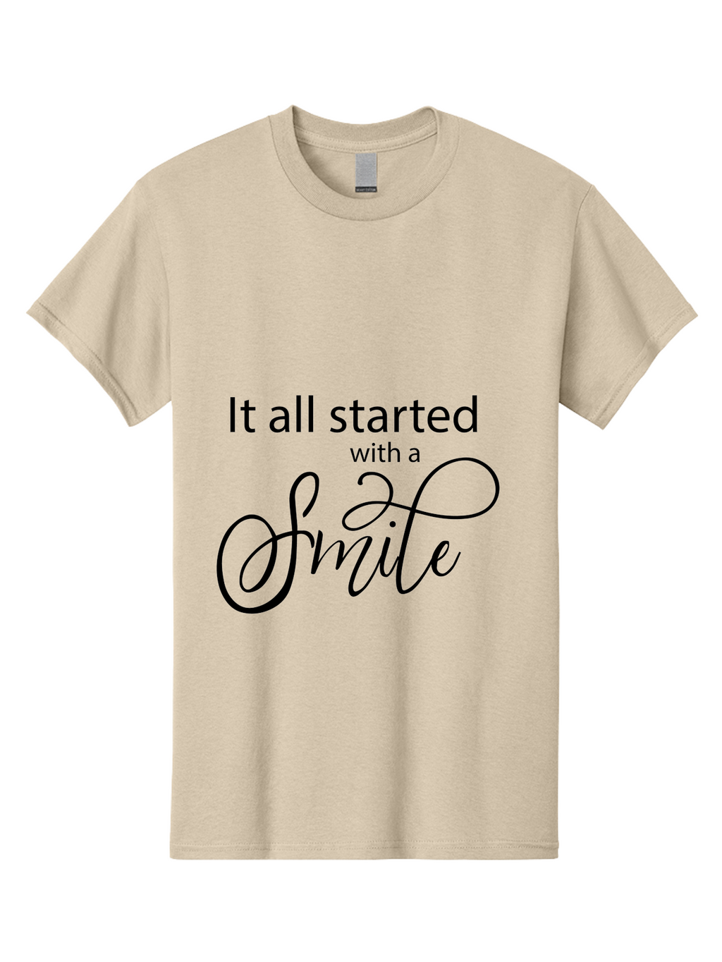 It-All-Started-With-A-Smile Men'S Graphic Tee, 100% Cotton, Comfortable Casual Summer Wear, Machine Washable, Smile Motivational Quote, Inspirational Phrase, Positive Affirmation, Happiness, Joyful Emotions, Encouraging Words, Aac898