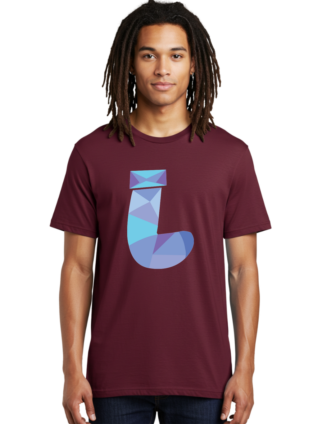 J-2 Men'S Graphic Tee, 100% Cotton, Comfortable Casual Summer Wear, Machine Washable, Geometric Letter J, Abstract Art, Low Poly Design, Blue And Purple Hues, Modern Typography, Stylized Alphabet, Digital Graphic Aac905