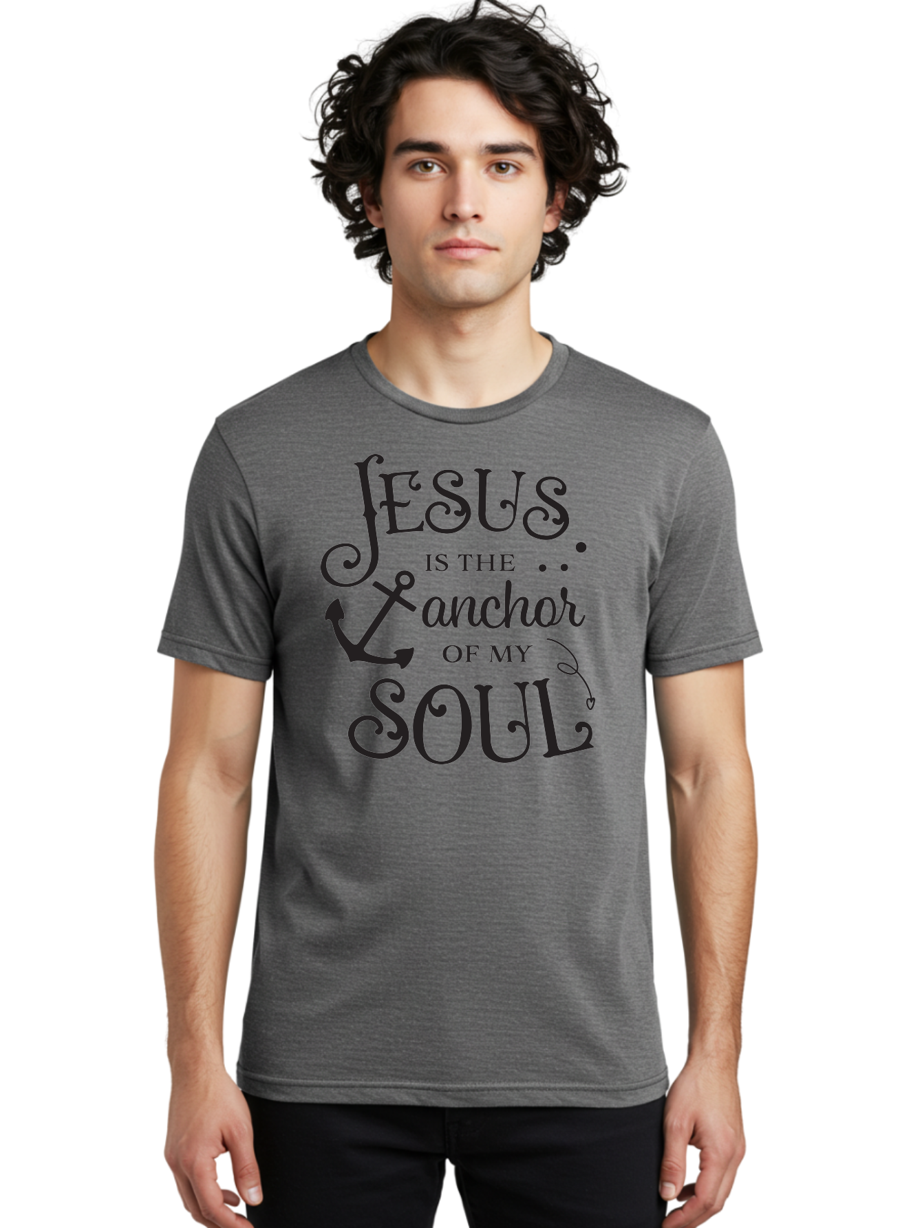 Jesus-Is-The-Anchor-Of-My-Soul Men'S Graphic Tee, 100% Cotton, Comfortable Casual Summer Wear, Machine Washable, Faith-Based Quote, Inspirational Message, Jesus Anchor, Soul Anchor, Christian Symbolism, Biblical Reference, Motivational Phrase, Aac909