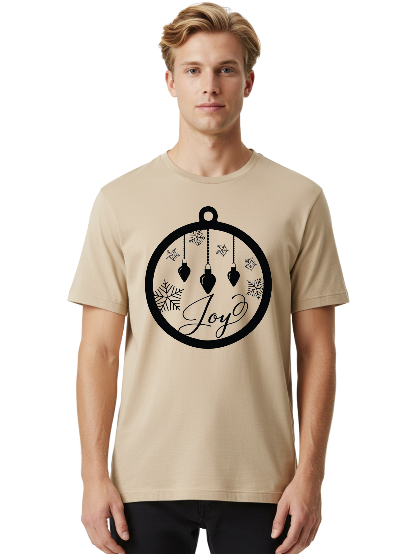 Joy-Ornament Men'S Graphic Tee, 100% Cotton, Comfortable Casual Summer Wear, Machine Washable, Christmas Ornaments, Hanging Decorations, Snowflakes, Festive Atmosphere, Joyful Feelings, Holiday Cheer, Winter Wonderland, Christmas Joy Aac910