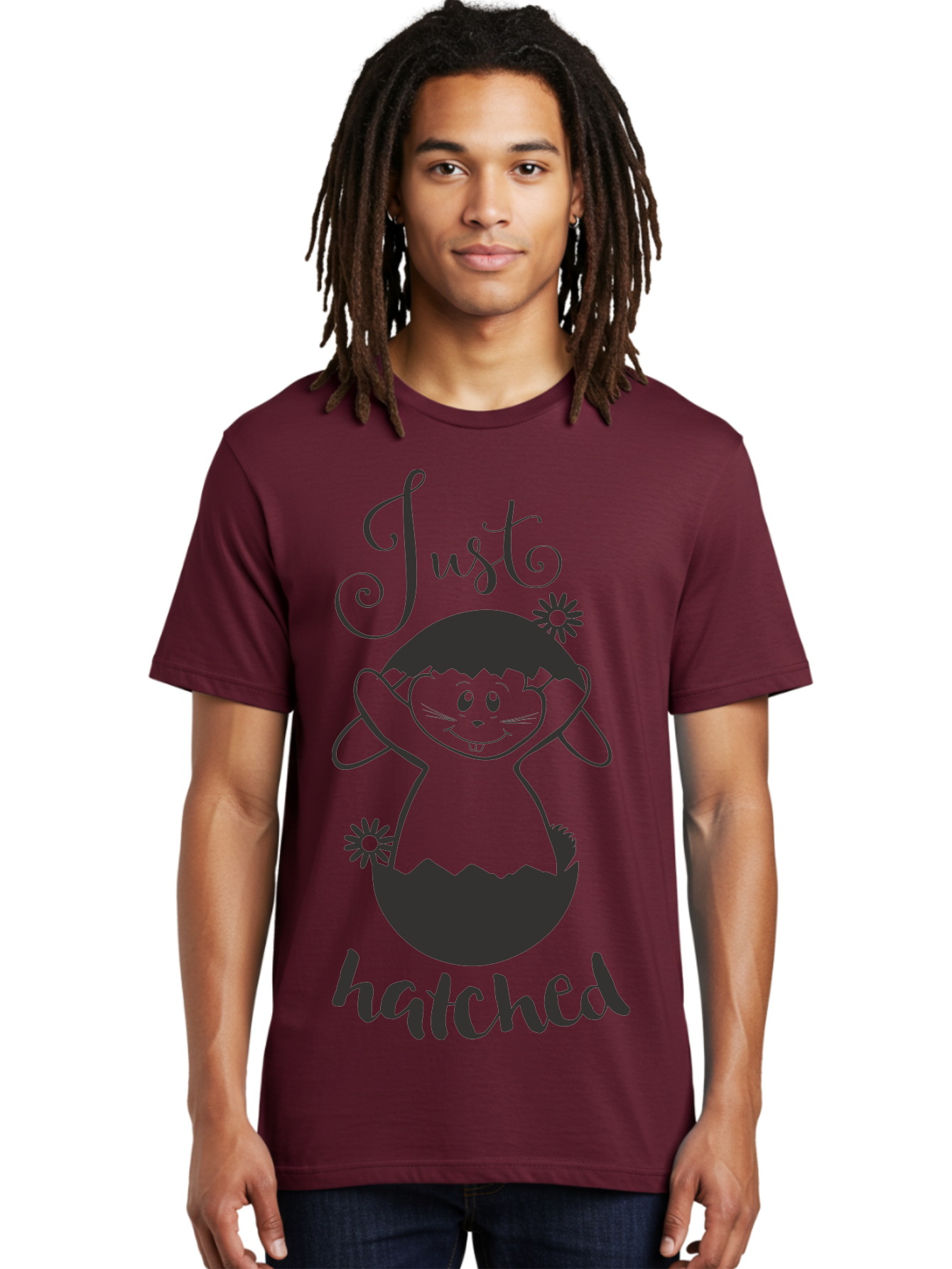 Just-Hatched Men'S Graphic Tee, 100% Cotton, Comfortable Casual Summer Wear, Machine Washable, Cute Cartoon Character, Hatching From Egg, Playful Design, Easter Theme, Funny Illustration, Whimsical Art, Baby Chick, Adorable Graphic Aac915
