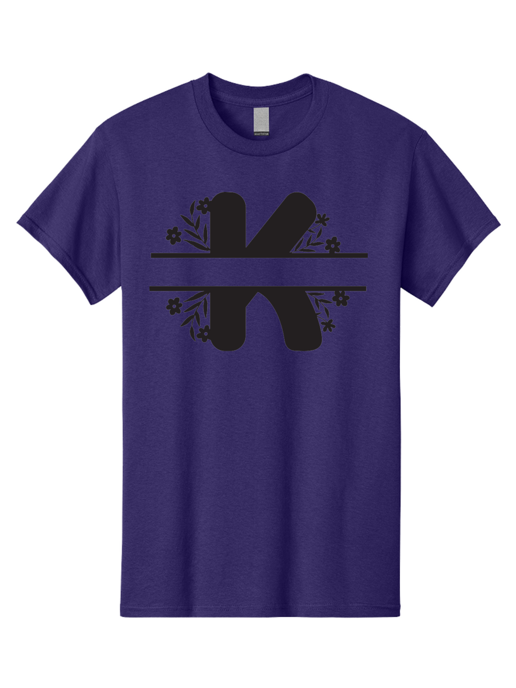 K-1 Men'S Graphic Tee, 100% Cotton, Comfortable Casual Summer Wear, Machine Washable, Stylized Letter K, Floral Design, Black Silhouettes, Flowers And Leaves, Decorative Graphic Aac916
