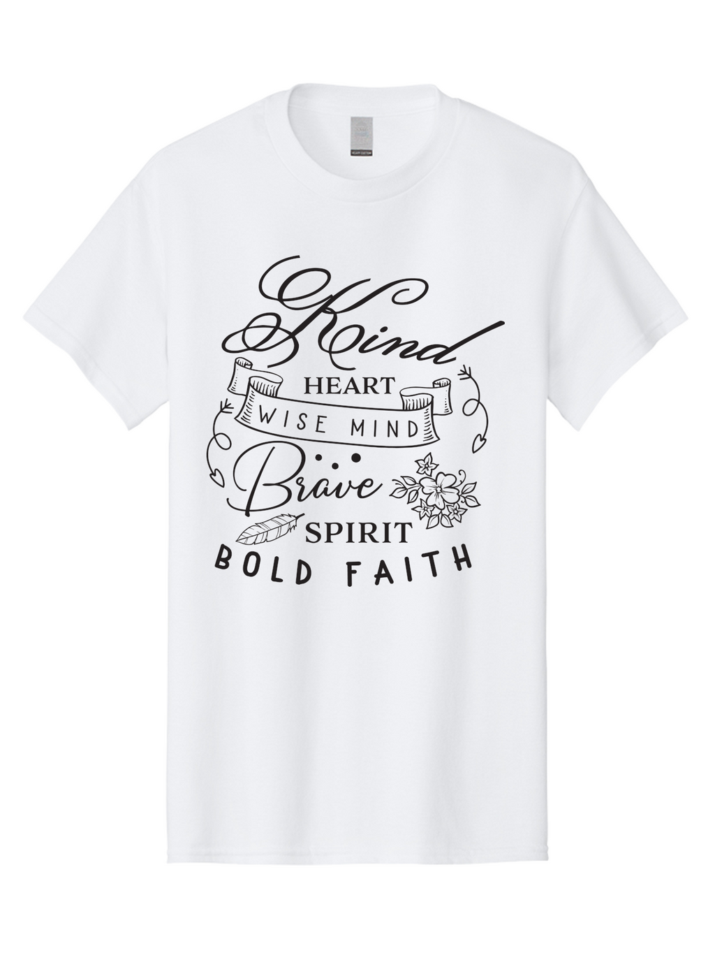 Kind-Heart-Brave-Spirit Men'S Graphic Tee, 100% Cotton, Comfortable Casual Summer Wear, Machine Washable, Inspirational Words, Motivational Quotes, Kind Heart, Wise Mind, Brave Spirit, Bold Faith, Positivity, Empowerment, Floral Elements, Aac918