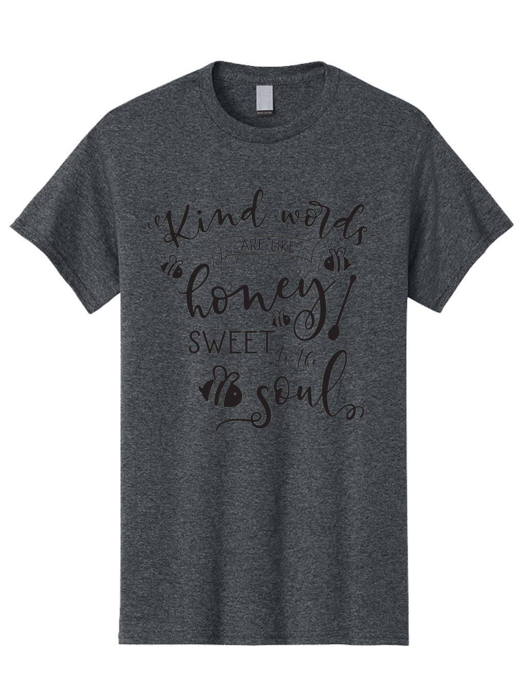 Kind-Words-Are-Like-Honey Men'S Graphic Tee, 100% Cotton, Comfortable Casual Summer Wear, Machine Washable, Inspirational Quote, Kindness, Positive Words, Sweet Soul, Motivational Quote, Black Lettering, Bee Illustrations, Ribbon Banner, Aac920