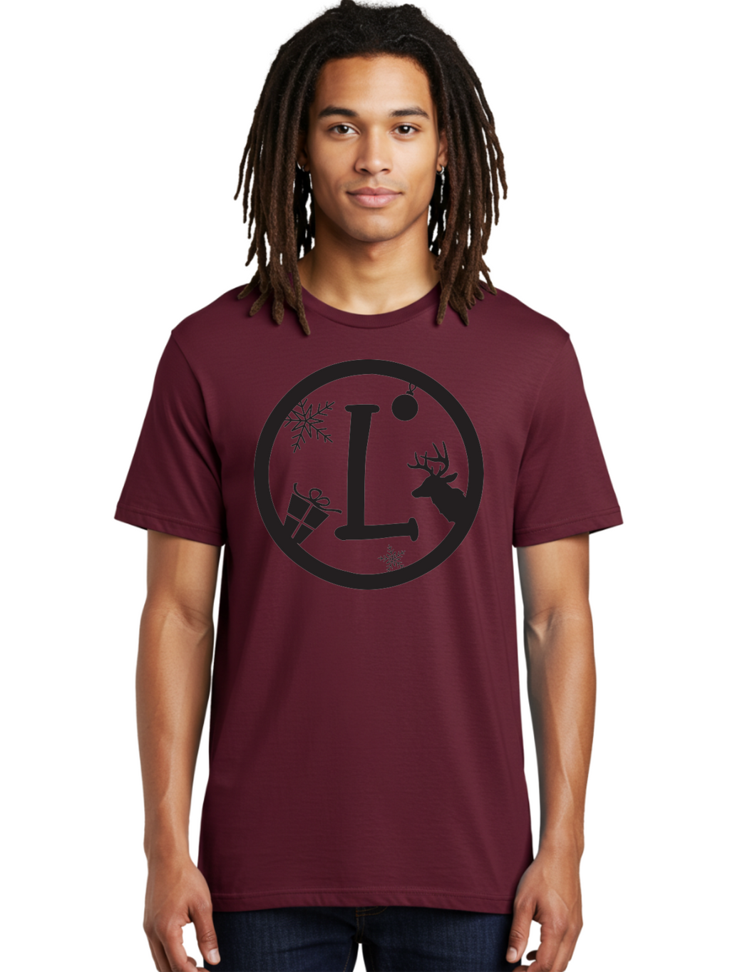 L Men'S Graphic Tee, 100% Cotton, Comfortable Casual Summer Wear, Machine Washable, Christmas Decorations, Holiday Gifts, Winter Snowflakes, Reindeer Silhouette, Festive Atmosphere, Seasonal Ornaments, Gift Wrapping Aac923