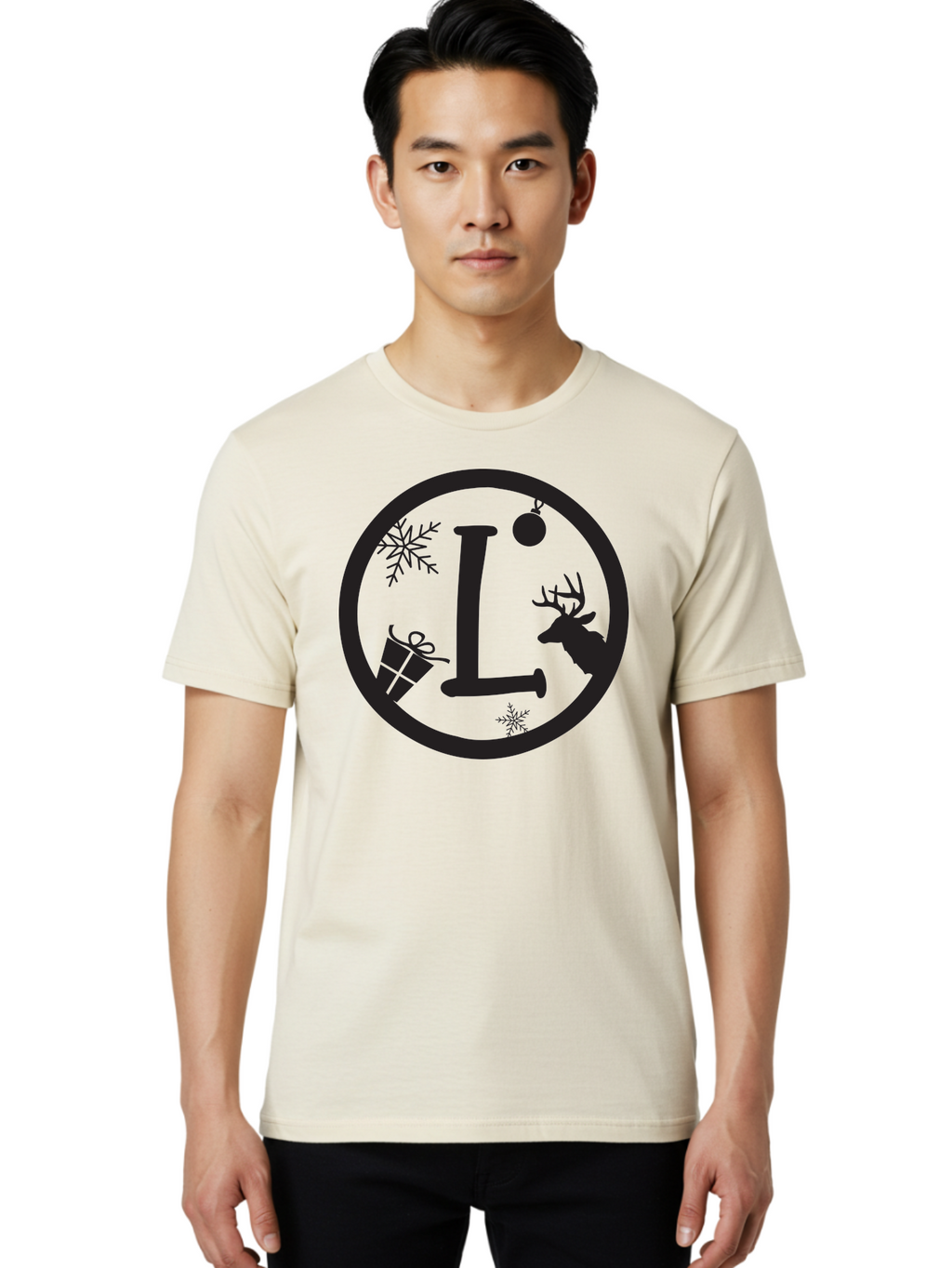 L Men'S Graphic Tee, 100% Cotton, Comfortable Casual Summer Wear, Machine Washable, Christmas Decorations, Holiday Gifts, Winter Snowflakes, Reindeer Silhouette, Festive Atmosphere, Seasonal Ornaments, Gift Wrapping Aac923
