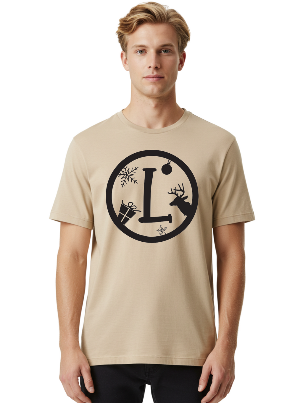 L Men'S Graphic Tee, 100% Cotton, Comfortable Casual Summer Wear, Machine Washable, Christmas Decorations, Holiday Gifts, Winter Snowflakes, Reindeer Silhouette, Festive Atmosphere, Seasonal Ornaments, Gift Wrapping Aac923