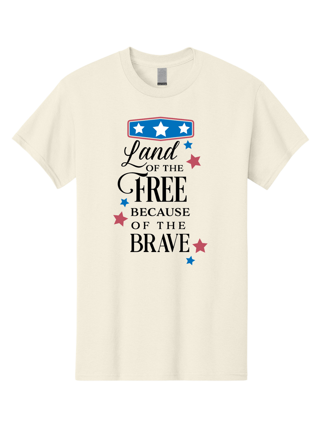 Land-Of-Free-Because-Of-Brave Men'S Graphic Tee, 100% Cotton, Comfortable Casual Summer Wear, Machine Washable, Patriotic Quote, Inspirational Phrase, Red White And Blue Theme, Freedom And Bravery, Stars And Stripes, Usa Pride, Aac924