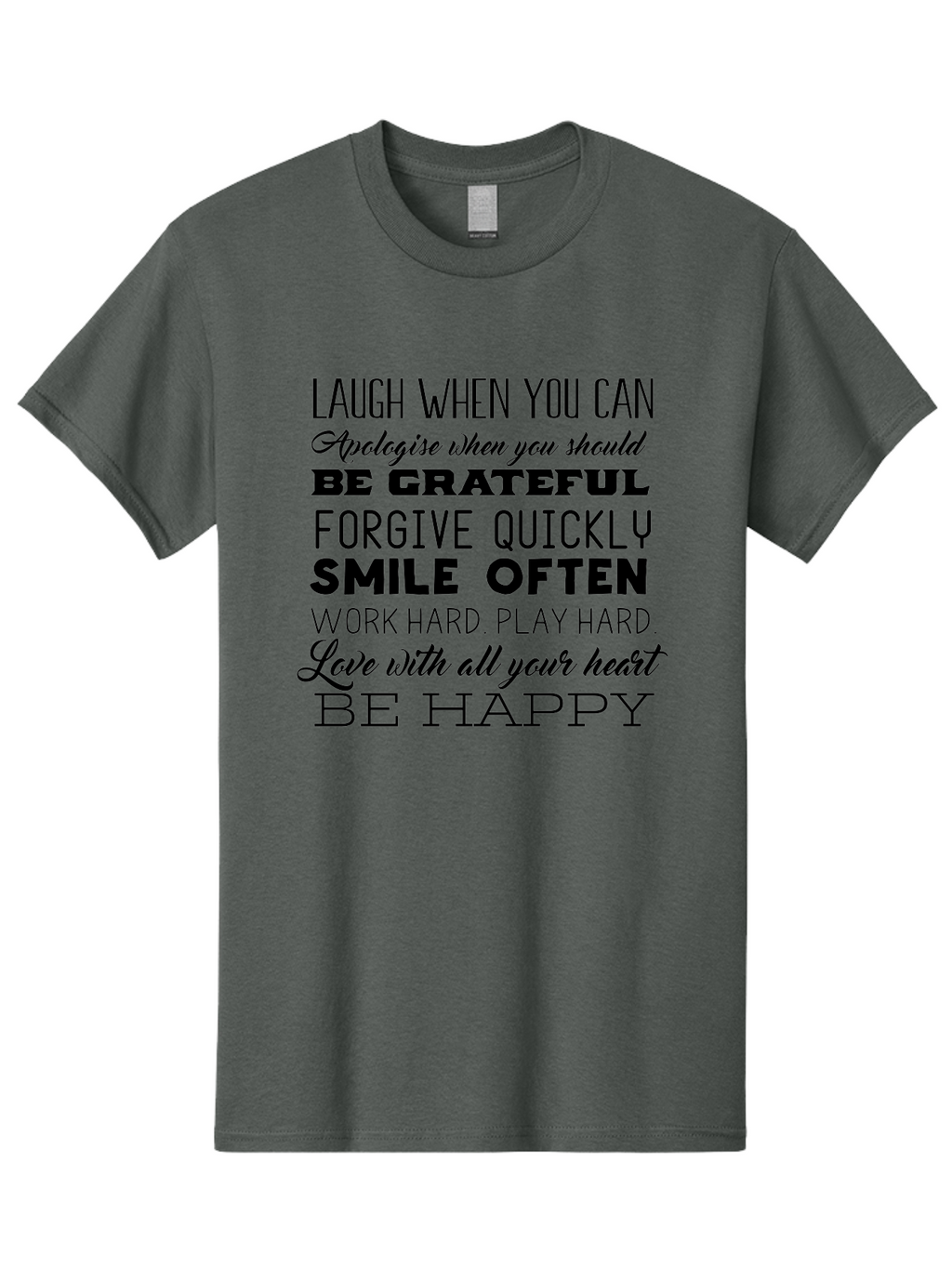 Laugh-When-You-Can Men'S Graphic Tee, 100% Cotton, Comfortable Casual Summer Wear, Machine Washable, Inspirational Quotes, Motivational Messages, Positive Affirmations, Happiness, Gratitude, Forgiveness, Smiling, Hard Work, Love Aac926