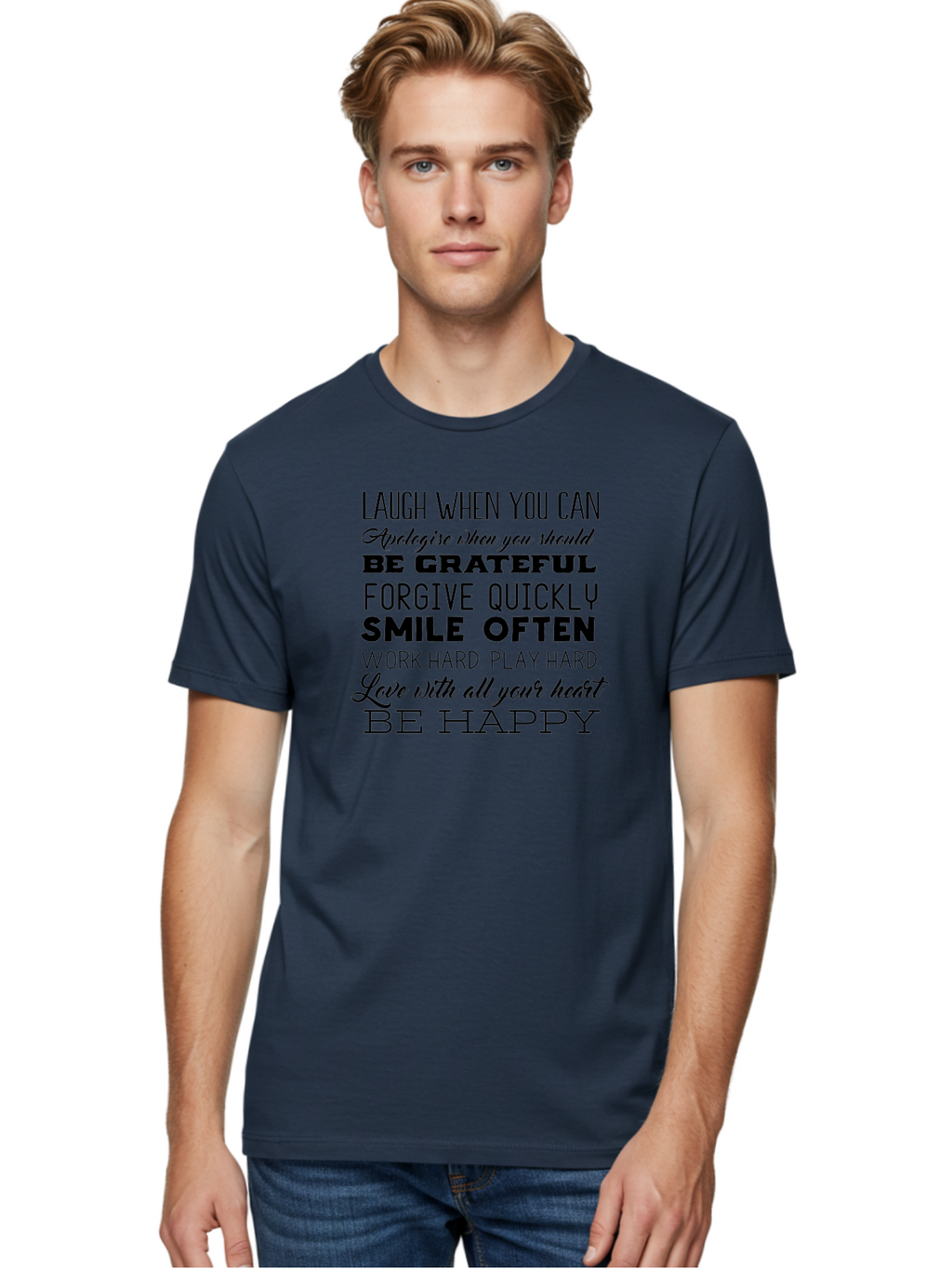 Laugh-When-You-Can Men'S Graphic Tee, 100% Cotton, Comfortable Casual Summer Wear, Machine Washable, Inspirational Quotes, Motivational Messages, Positive Affirmations, Happiness, Gratitude, Forgiveness, Smiling, Hard Work, Love Aac926