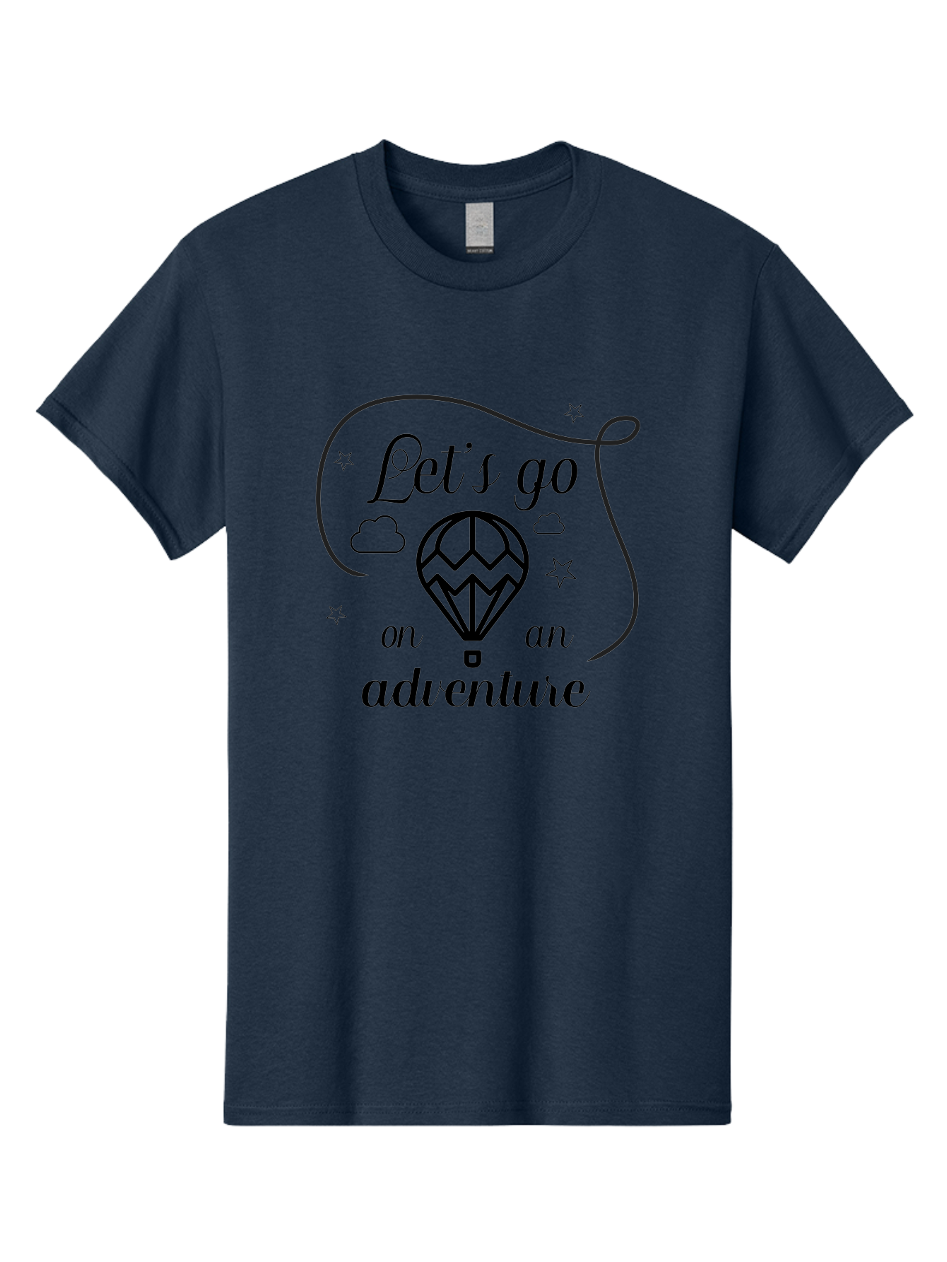 Let-S-Go-On-Adventure Men'S Graphic Tee, 100% Cotton, Comfortable Casual Summer Wear, Machine Washable, Hot Air Balloon, Adventure Travel, Inspirational Quote, Motivational Phrase, Let'S Go On Adventure, Whimsical Design, Stars, Clouds Aac935