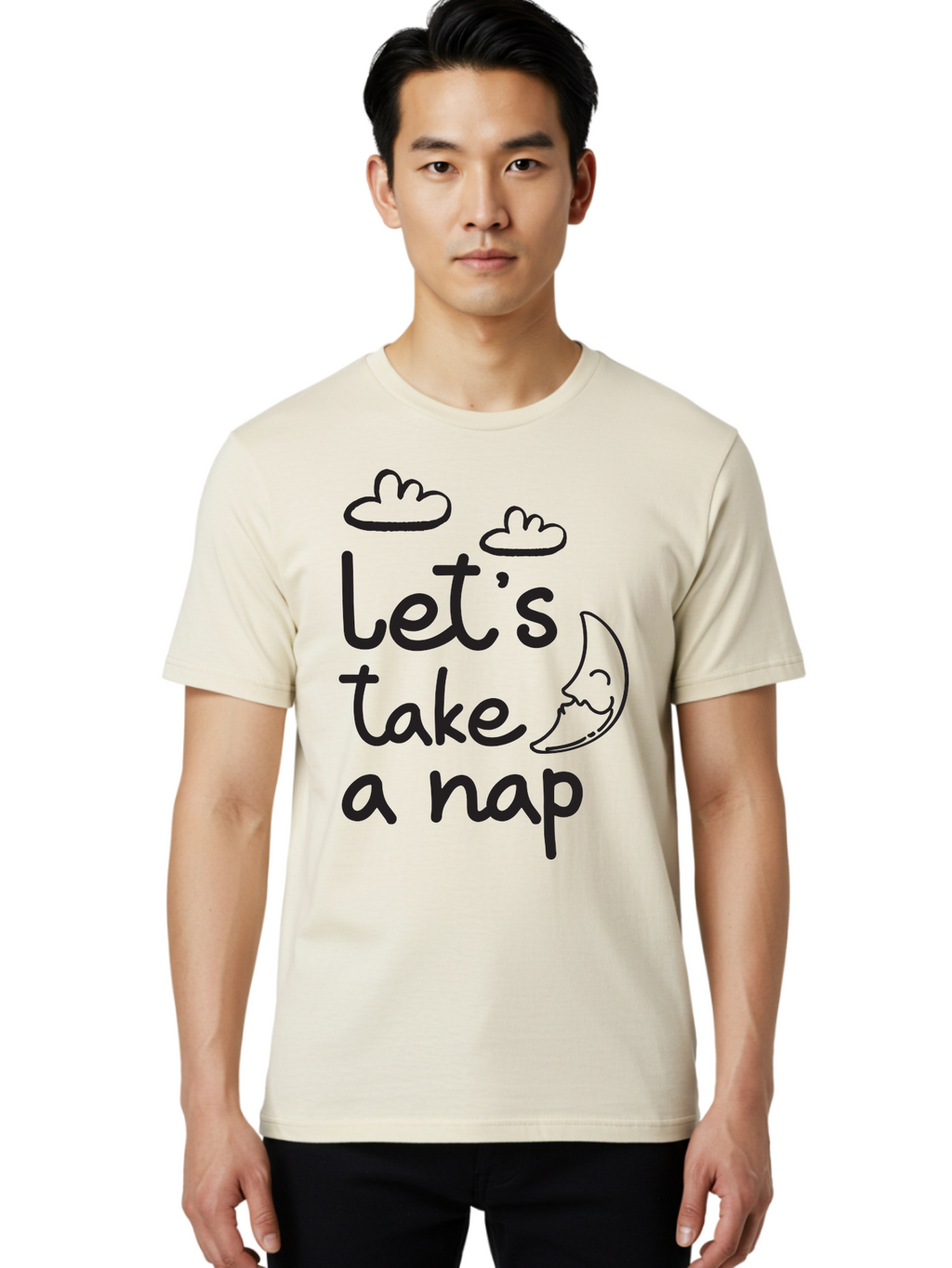Let-S-Take-Nap Men'S Graphic Tee, 100% Cotton, Comfortable Casual Summer Wear, Machine Washable, Let'S Take Nap, Sleepy Time, Moon And Clouds, Sleep Invitation, Relaxing Quote, Funny Text, Cute Design Aac936