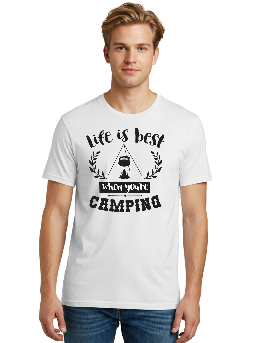 Life-Is-Best-When-You-Re-Camping Men'S Graphic Tee, 100% Cotton, Comfortable Casual Summer Wear, Machine Washable, Camping Quotes, Outdoor Adventures, Wilderness Escape, Camping Lifestyle, Nature Lover, Adventure Seeker, Camping Life, Aac943